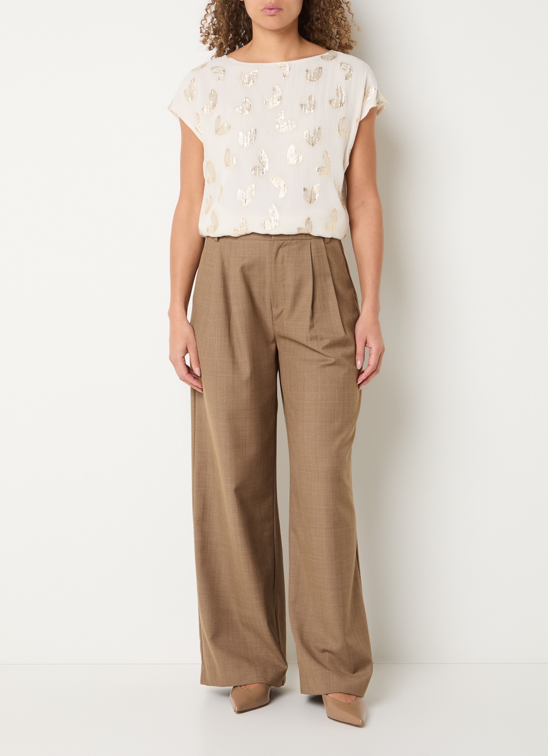 Bruuns Bazaar Aloa top met print en lurex - voorkant 2 creme