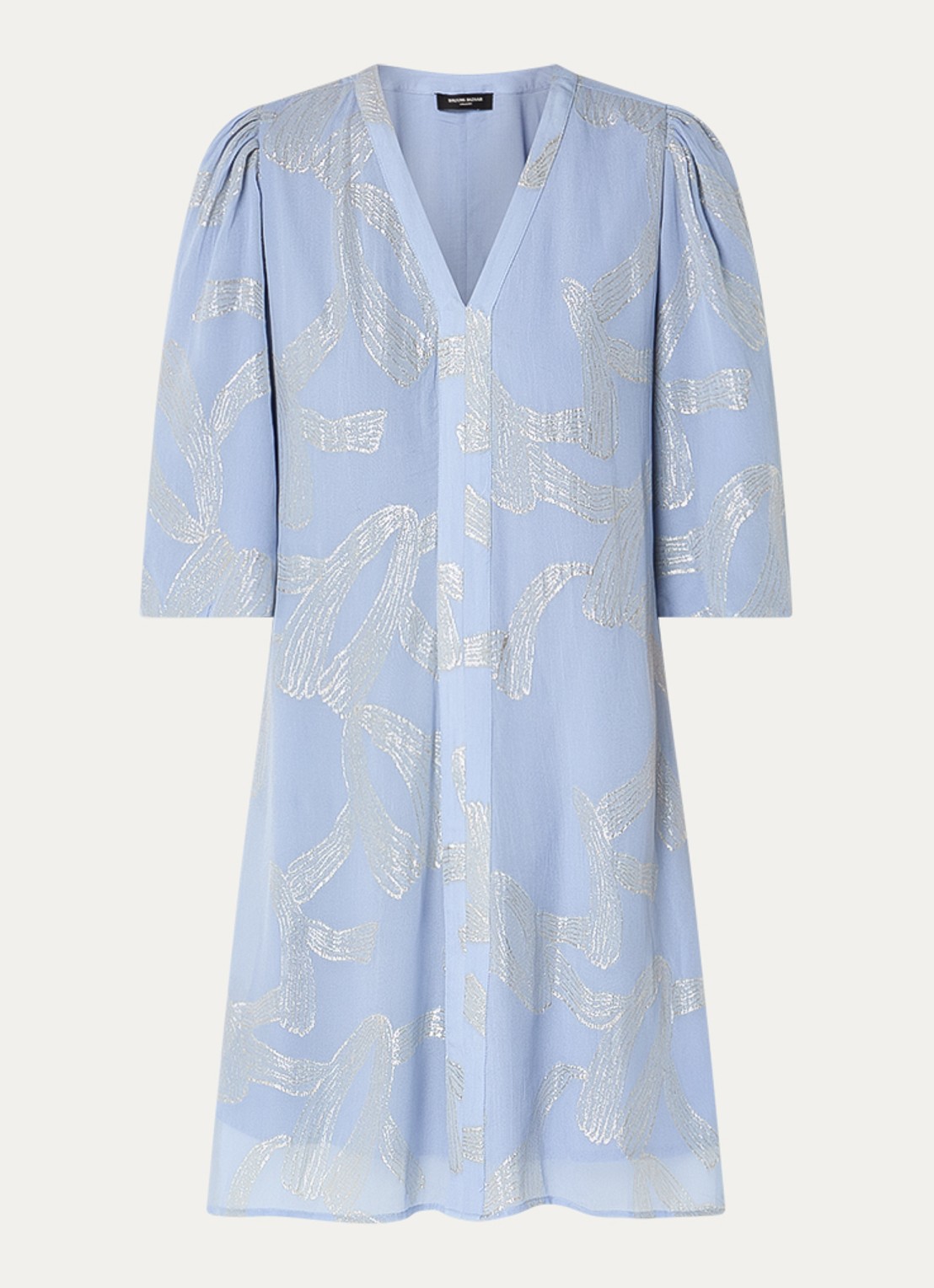 Bruuns Bazaar Amandra mini jurk met V-hals en print - voorkant 3 blauwgrijs