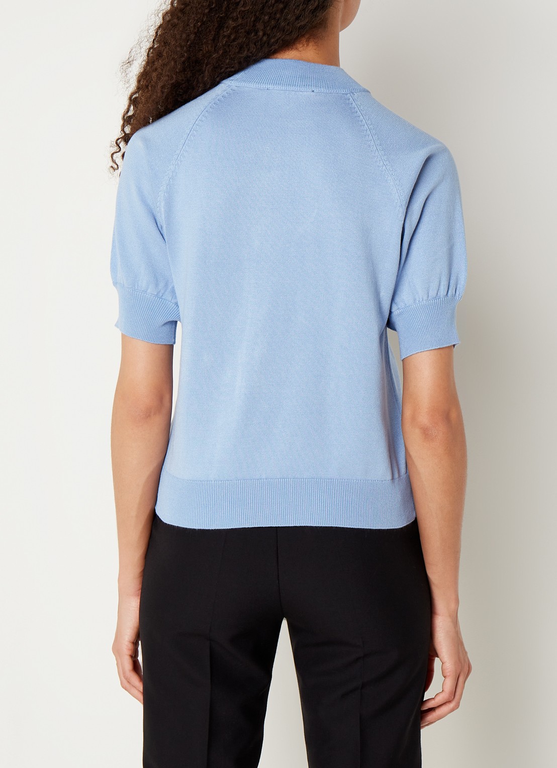 Bruuns Bazaar Anemone Halias fijngebreide top met pofmouw - achterkant 4 blauw