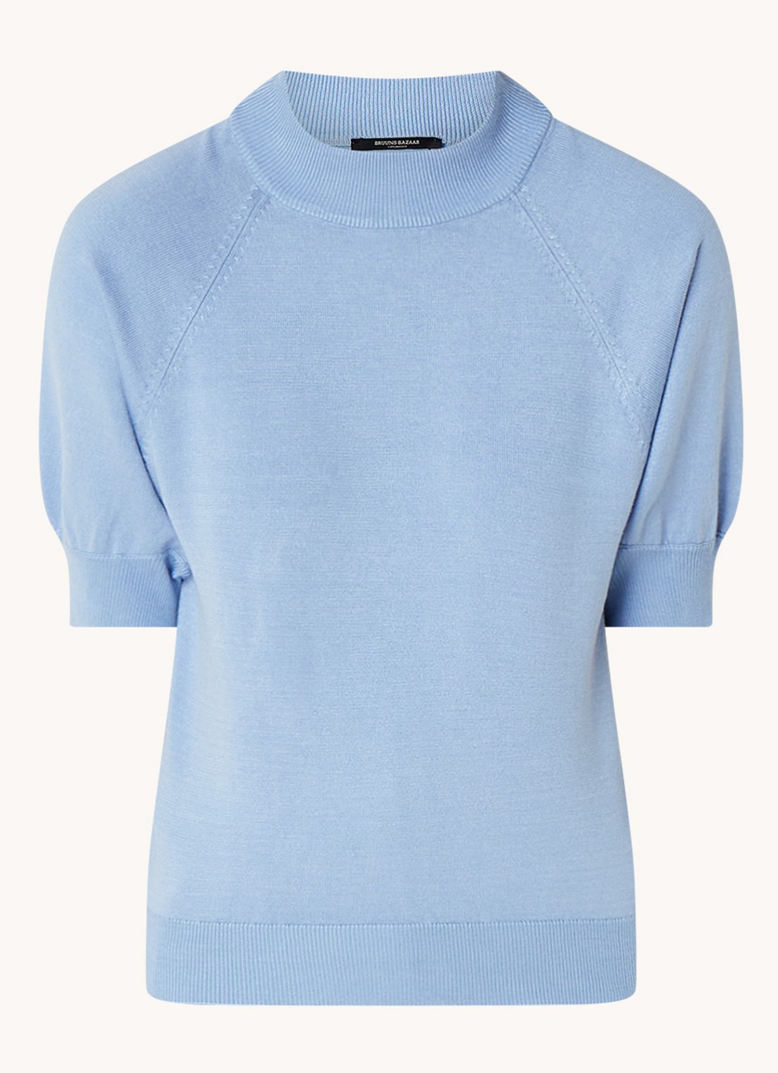 Bruuns Bazaar Anemone Halias fijngebreide top met pofmouw - voorkant 2 blauw