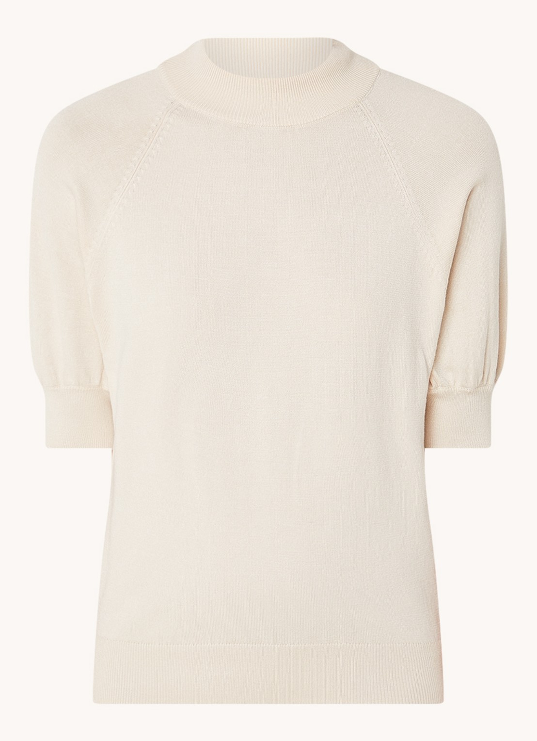 Bruuns Bazaar Anemone Halias fijngebreide top met pofmouw - voorkant 2 creme