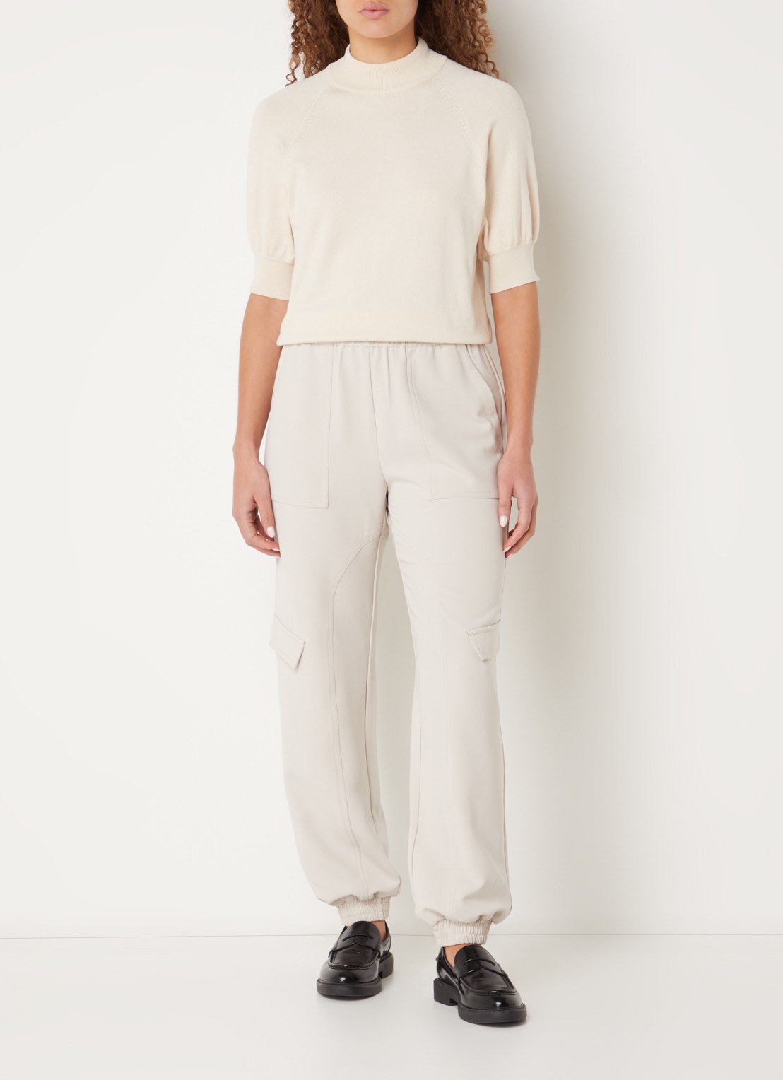 Bruuns Bazaar Anemone Halias fijngebreide top met pofmouw - voorkant 3 creme