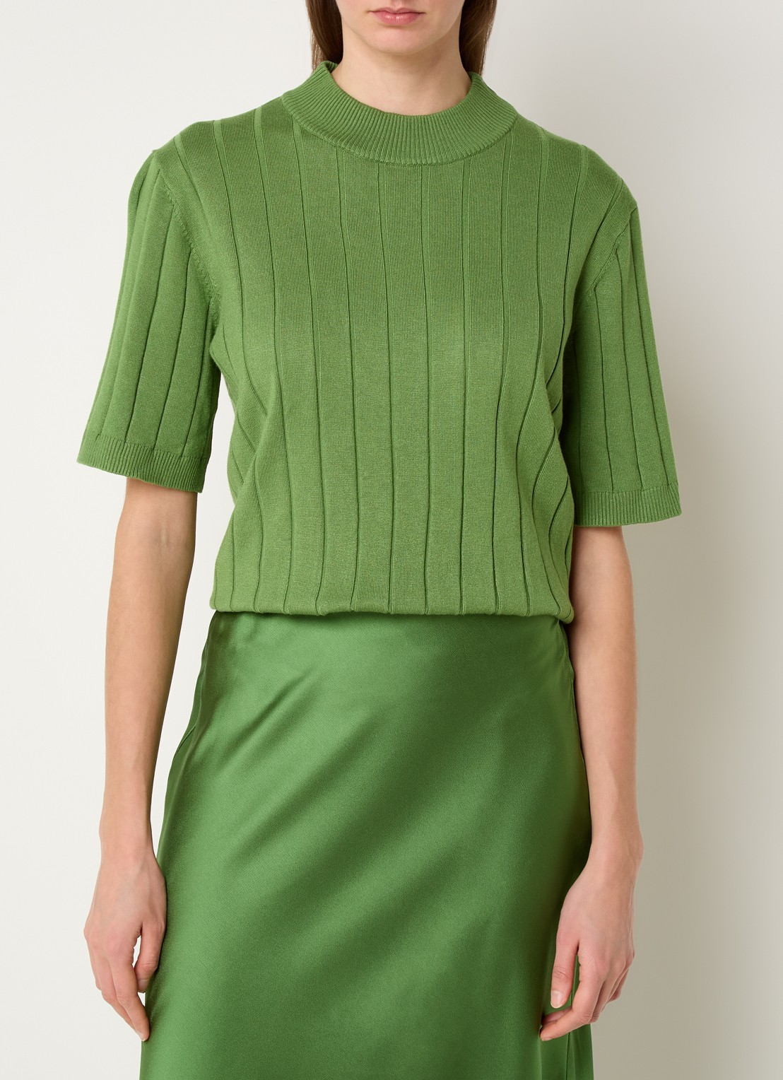 Bruuns Bazaar AnemoneBBGlady fijngebreide top met ribstructuur - detail 4 groen