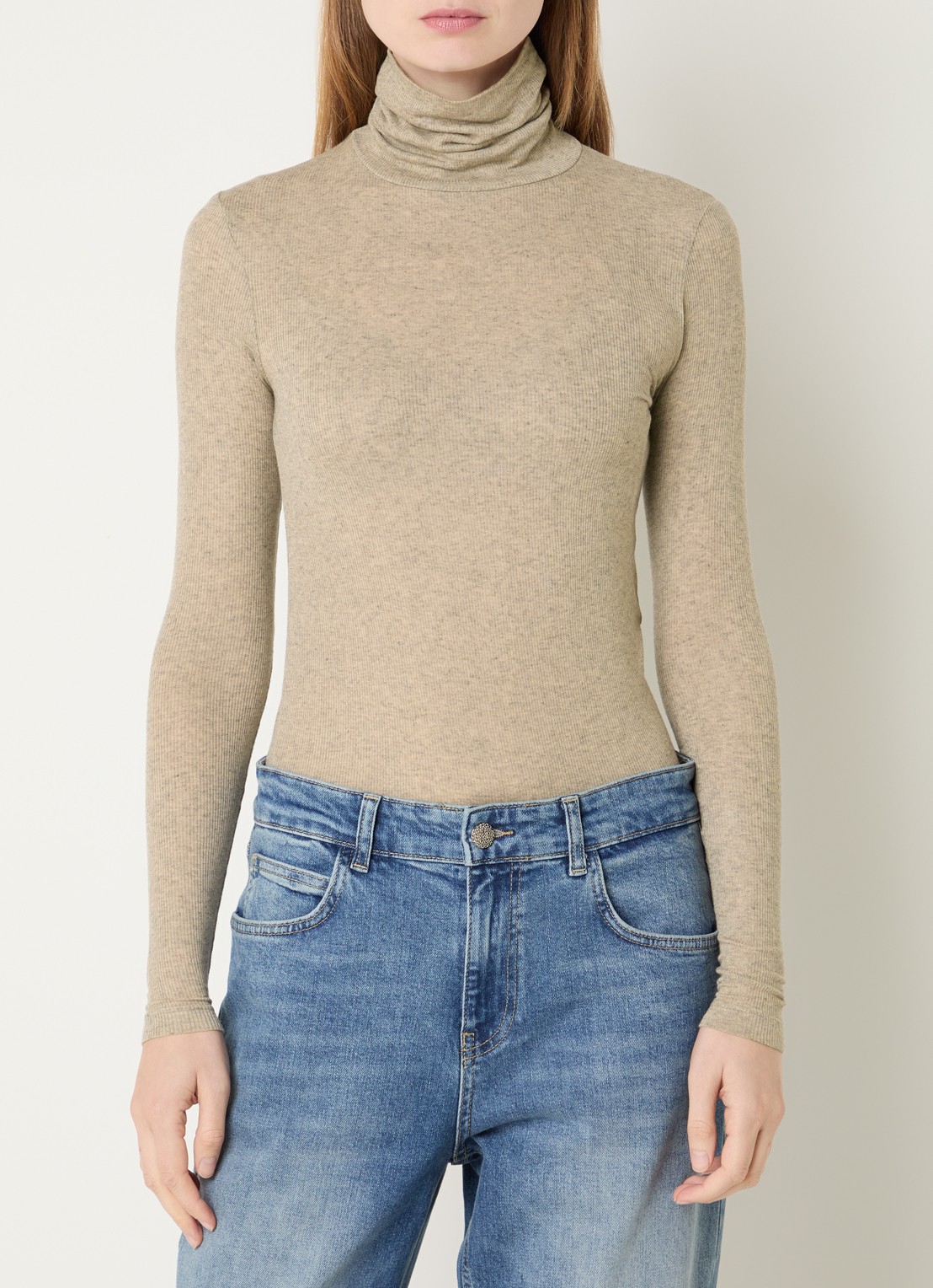 Bruuns Bazaar Angela fijngebreide top in wolblend met col - detail 3 beige