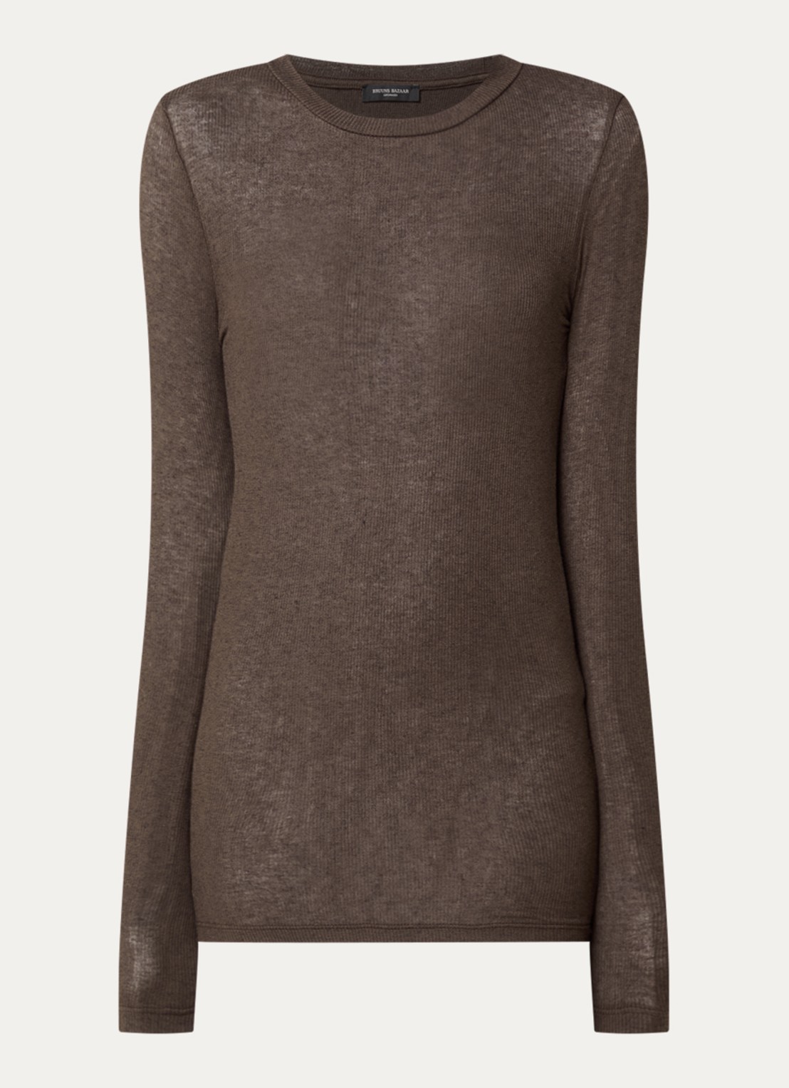 Bruuns Bazaar AngelaBB semi-transparante longsleeve in wolblend - voorkant donkerbruin