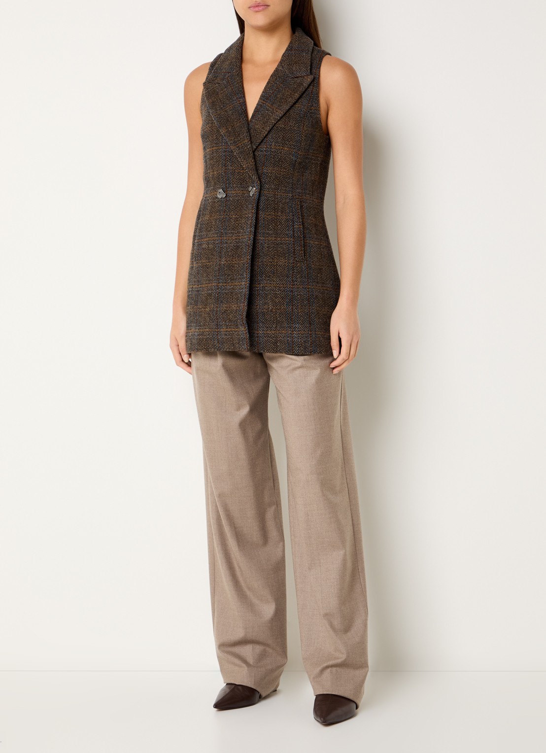 Bruuns Bazaar Aronia gilet van wol met steekzakken - voorkant 3 lichtbruin