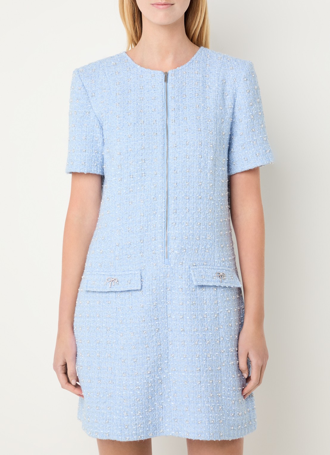 Bruuns Bazaar Attalea mini jurk met strass en halve rits - detail 4 lichtblauw