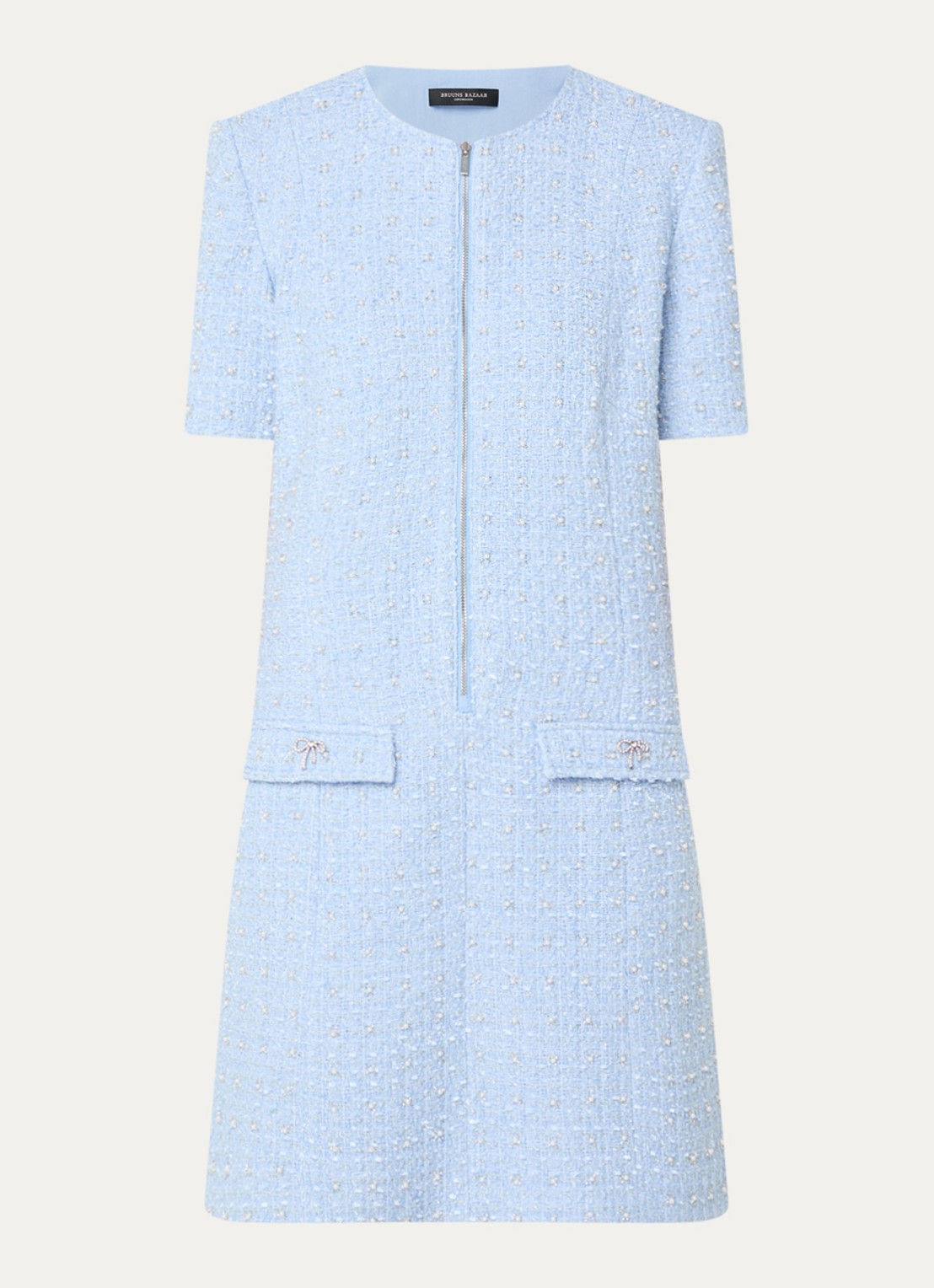 Bruuns Bazaar Attalea mini jurk met strass en halve rits - voorkant lichtblauw