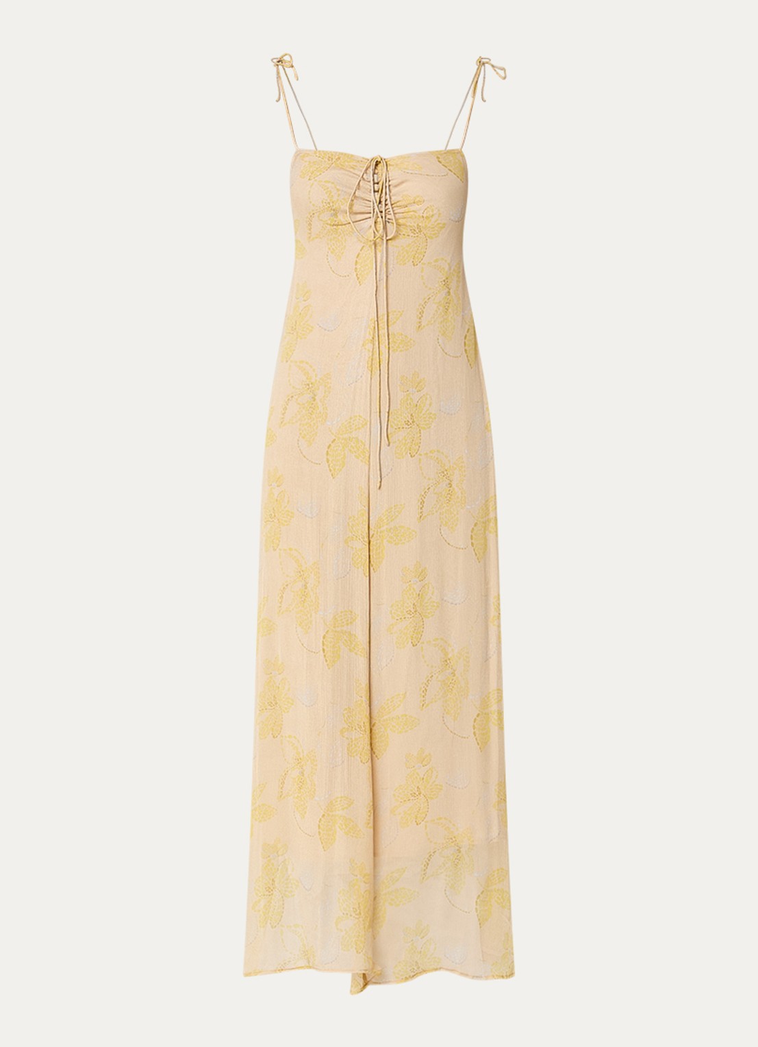 Bruuns Bazaar Bally maxi jurk met print - voorkant okergeel