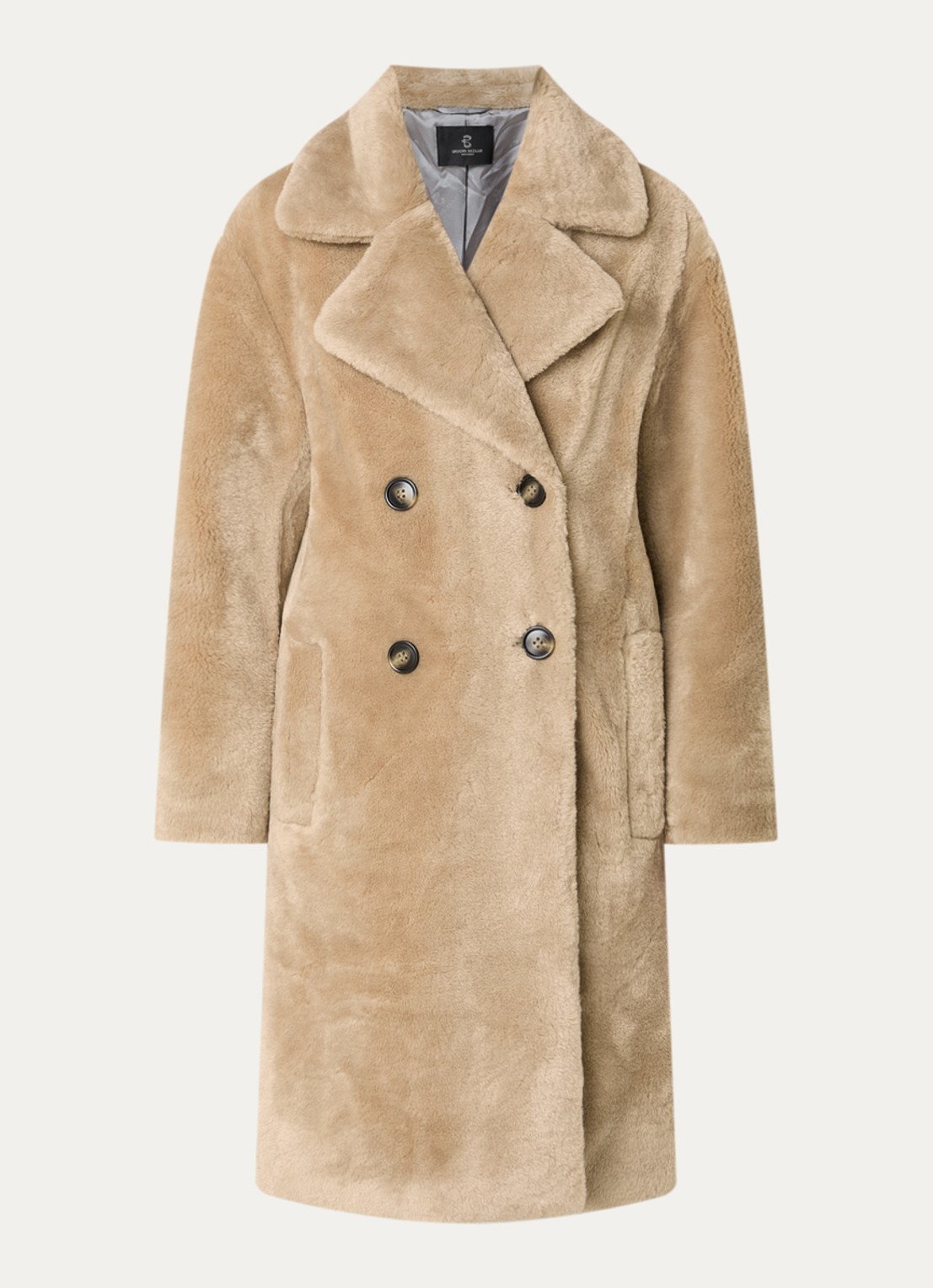 Bruuns Bazaar Brassio mantel van imitatiebont met steekzakken - voorkant 3 beige