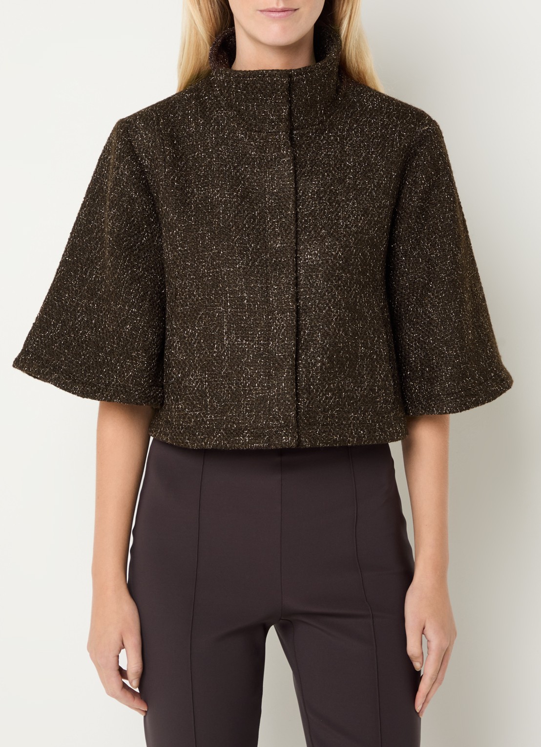 Bruuns Bazaar Cape met tweed-look - detail 3 bruin