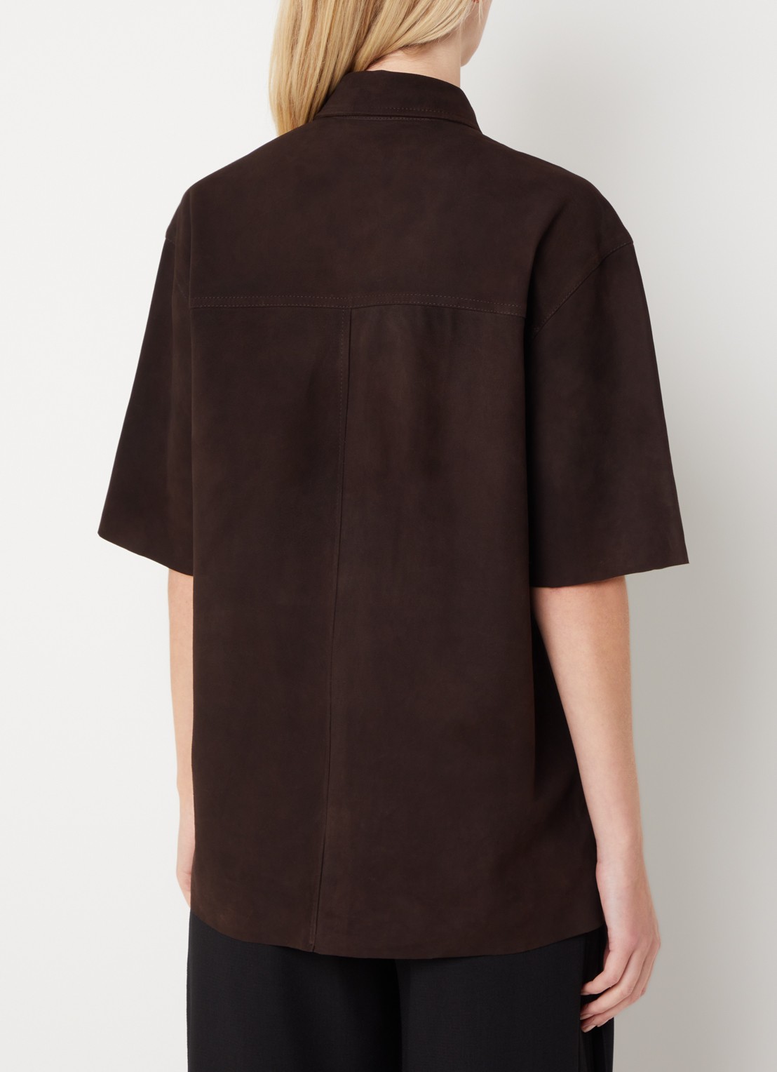 Bruuns Bazaar Castania blouse van suède - achterkant 3 donkerbruin
