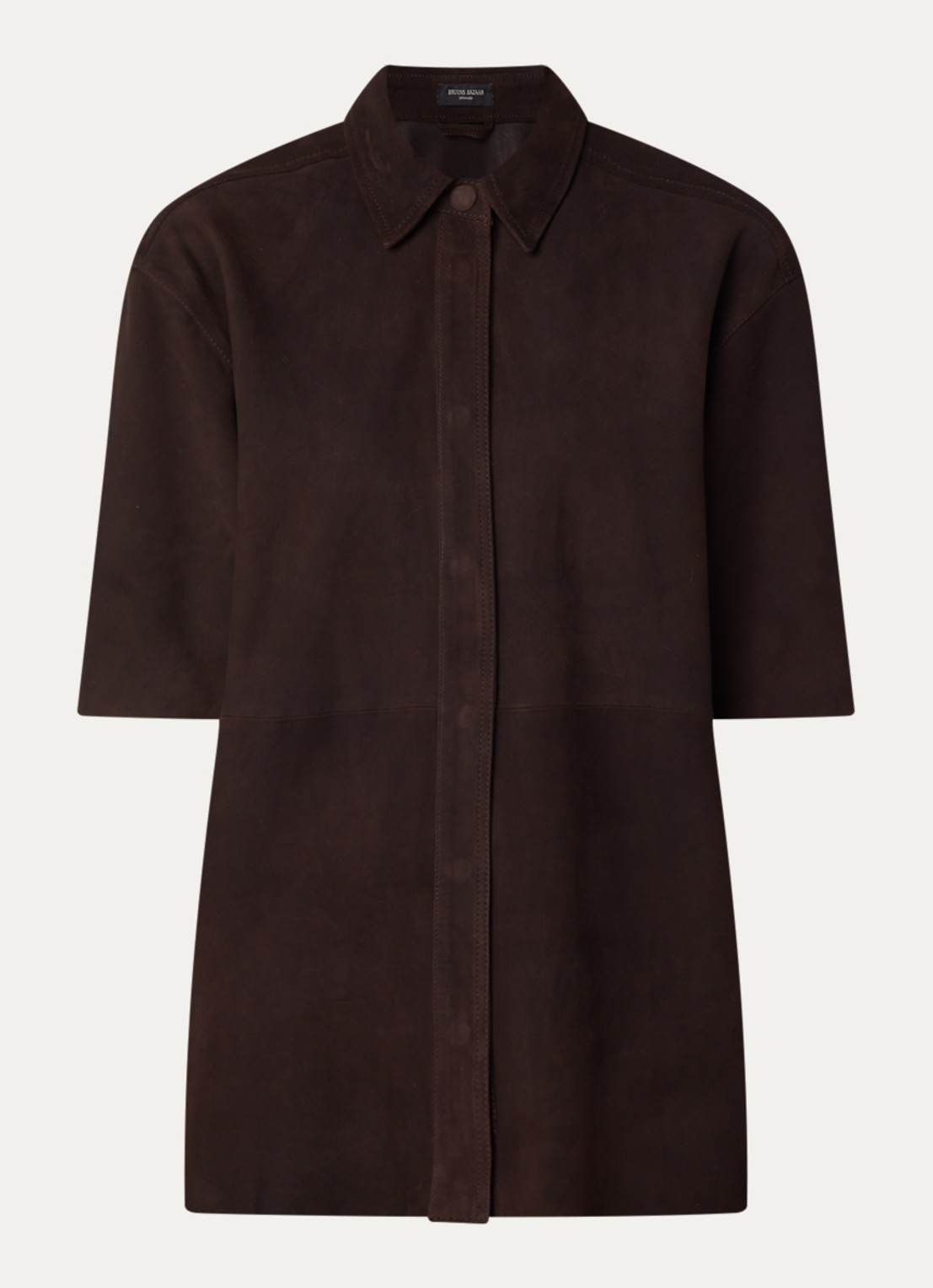 Bruuns Bazaar Castania blouse van suède - voorkant donkerbruin