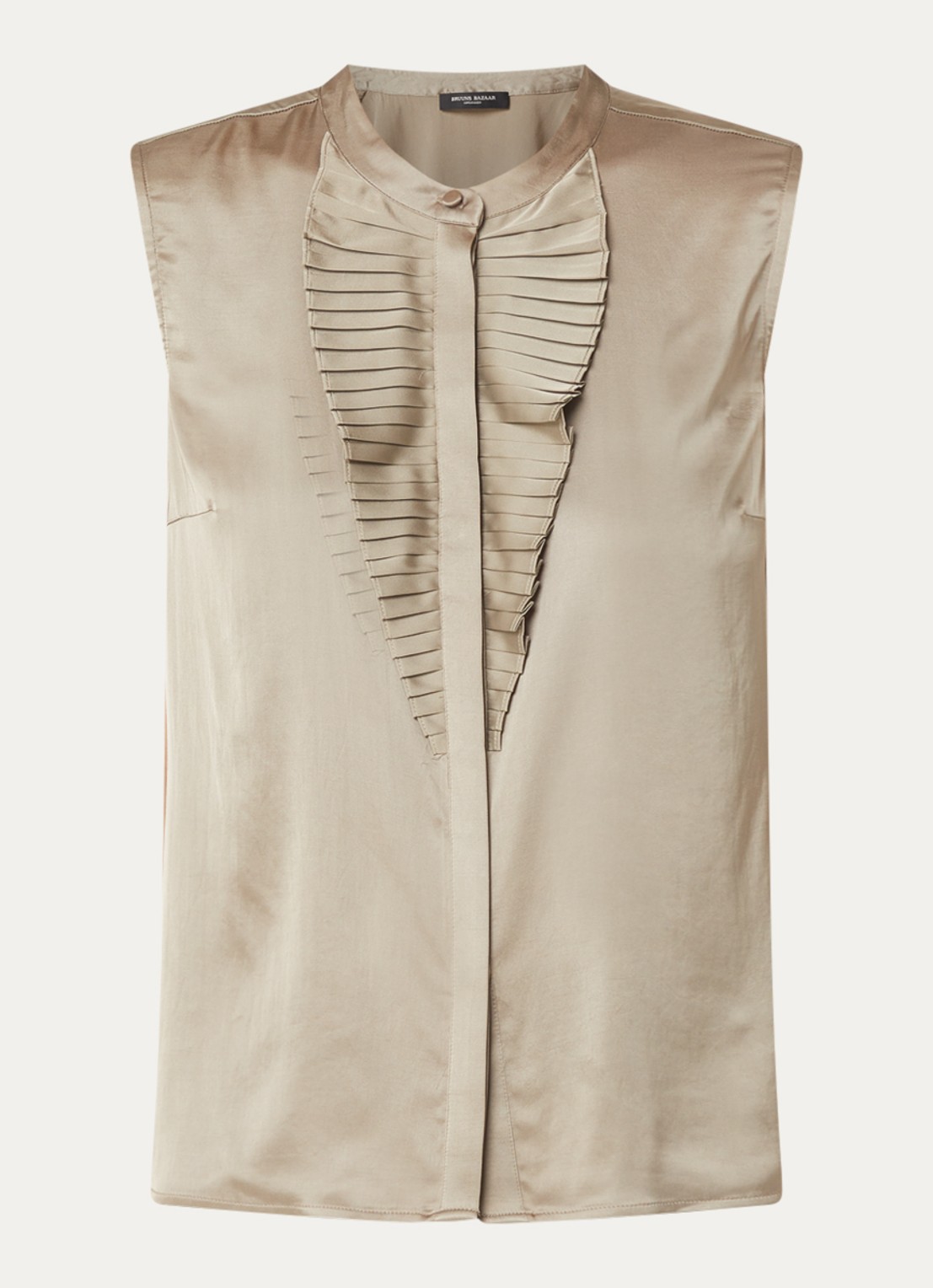 Bruuns Bazaar Chantus mouwloze blouse van satijn - voorkant 3 bronsgroen