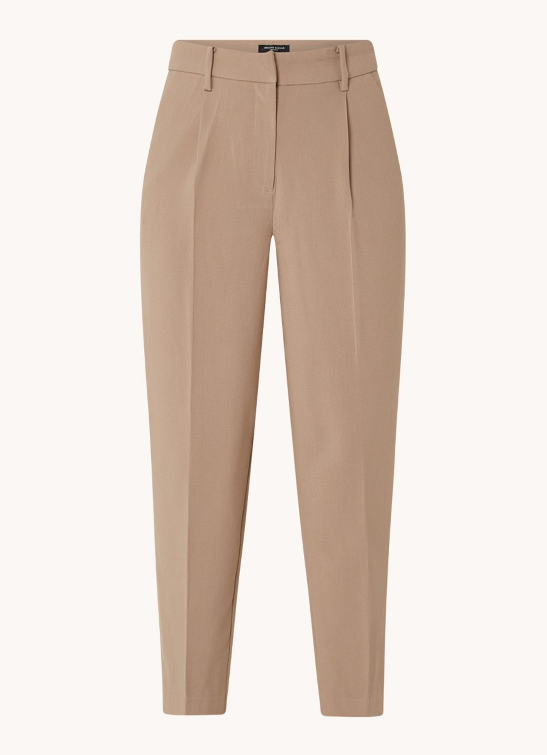 Bruuns Bazaar Cindy high waist tapered fit cropped pantalon met plooidetail - voorkant 2 khaki