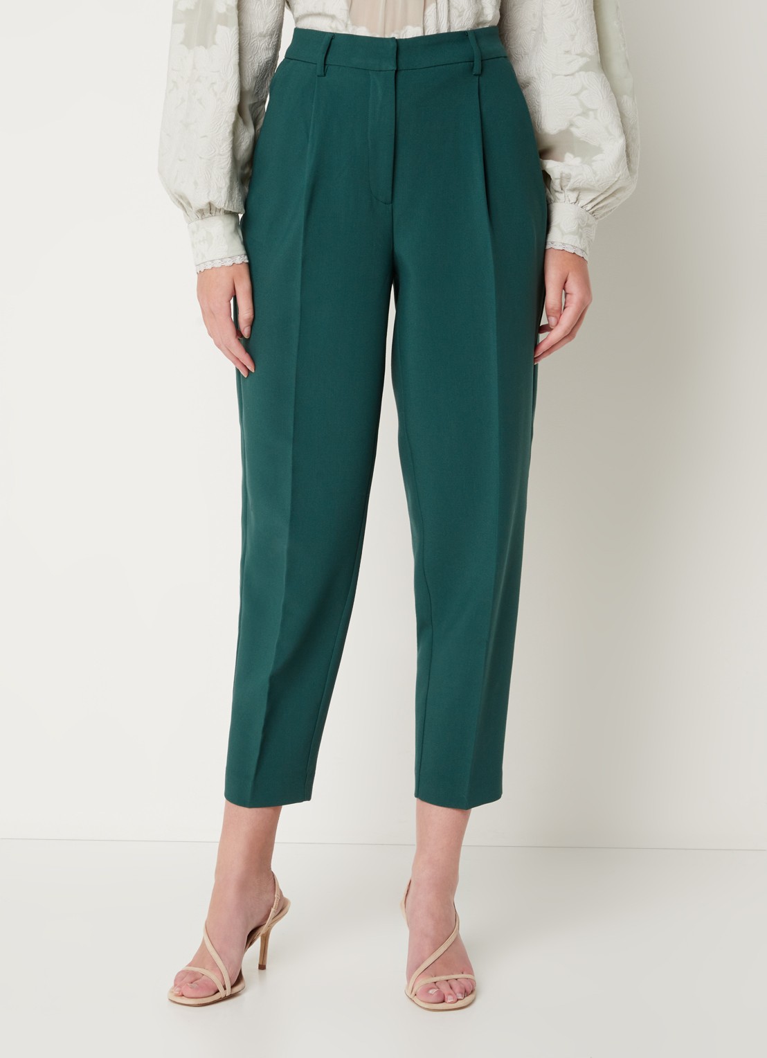 Bruuns Bazaar Cindy high waist tapered fit cropped pantalon met plooidetail - detail 4 roze