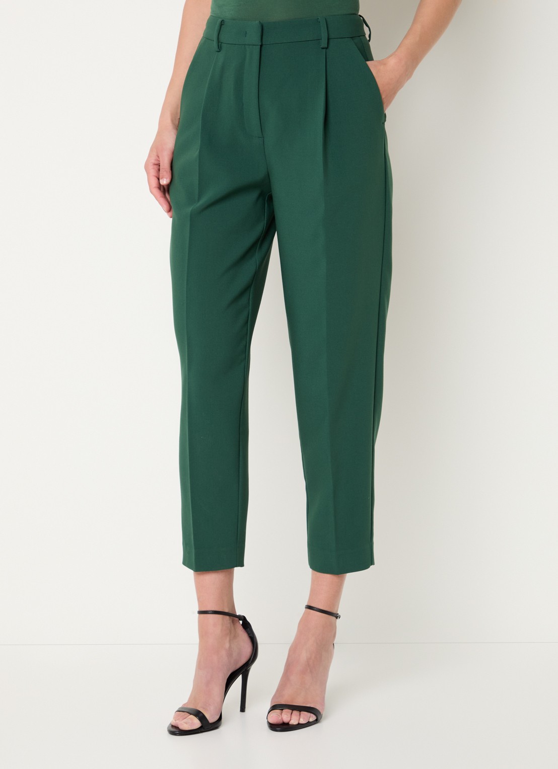 Bruuns Bazaar Cindy high waist tapered fit cropped pantalon met plooidetail - detail 4 flessengroen
