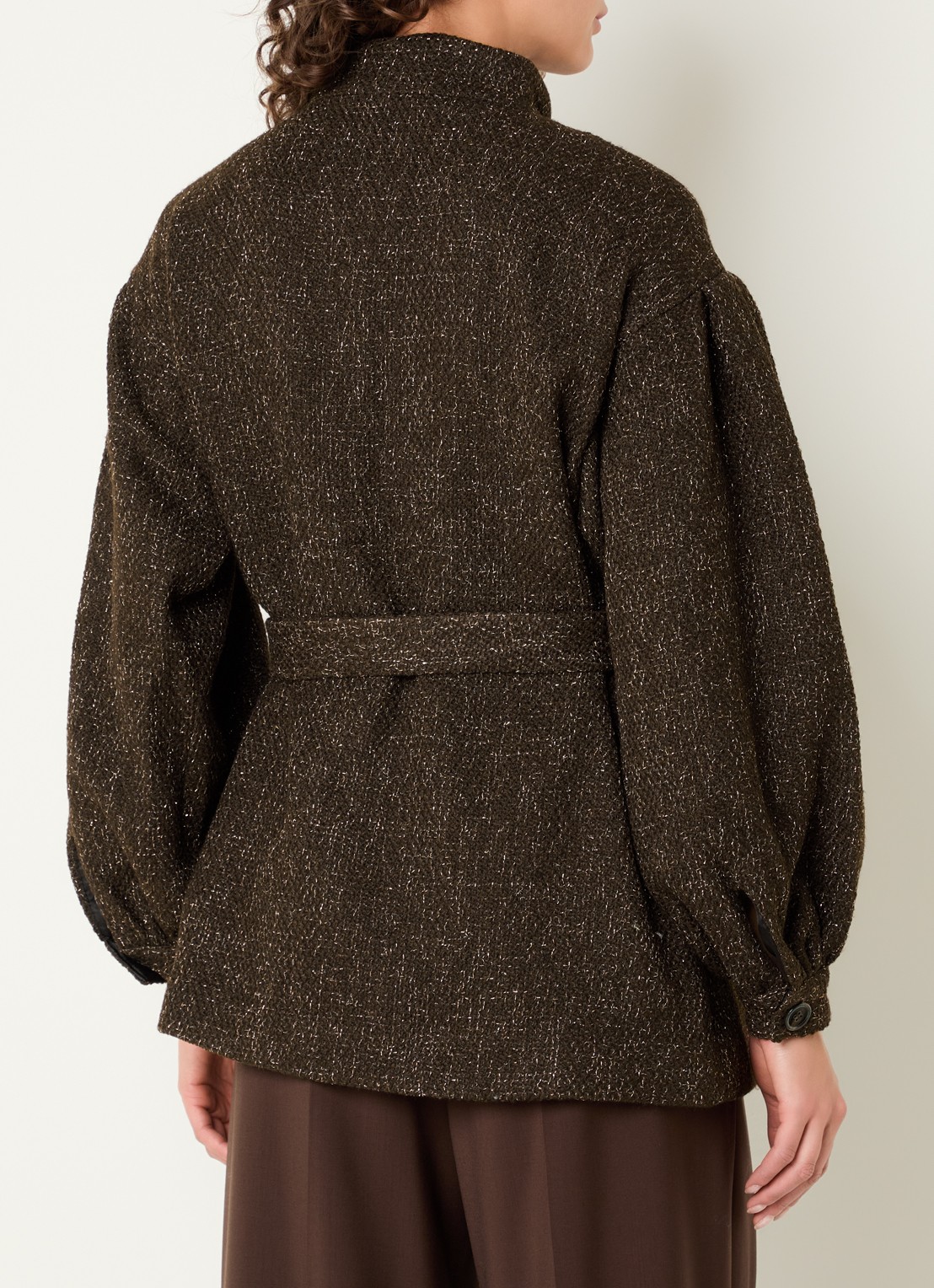Bruuns Bazaar CryosaBBMaddi mantel in wolblend met tweed-look - achterkant donkerbruin