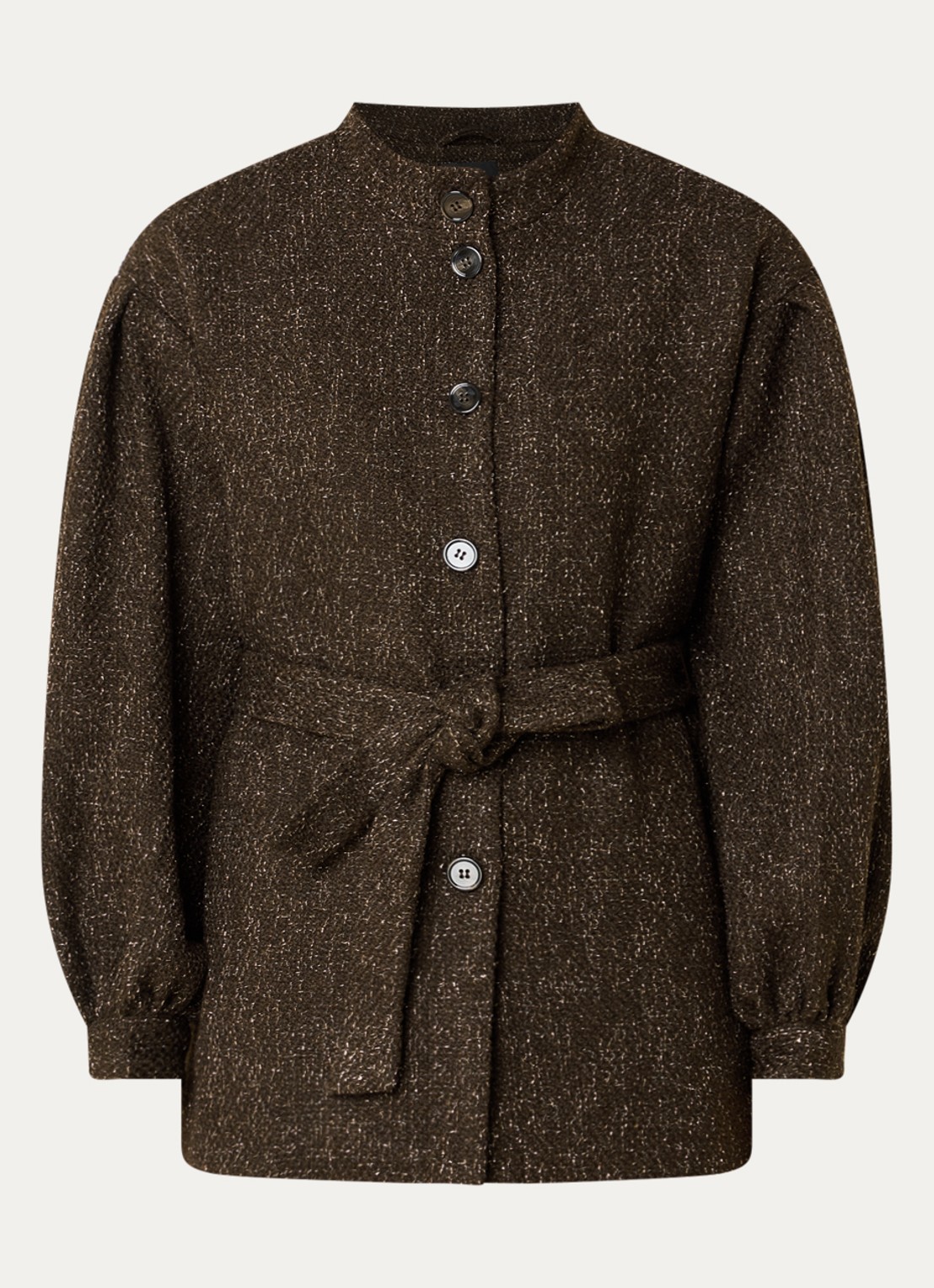 Bruuns Bazaar CryosaBBMaddi mantel in wolblend met tweed-look - voorkant 2 donkerbruin
