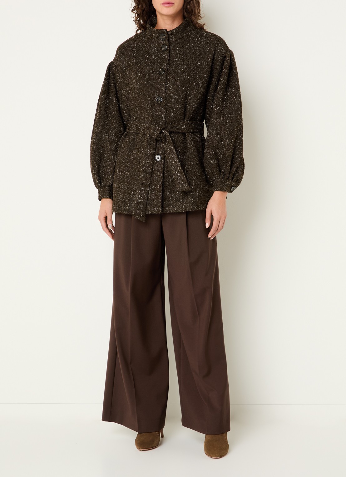 Bruuns Bazaar CryosaBBMaddi mantel in wolblend met tweed-look - voorkant 3 donkerbruin
