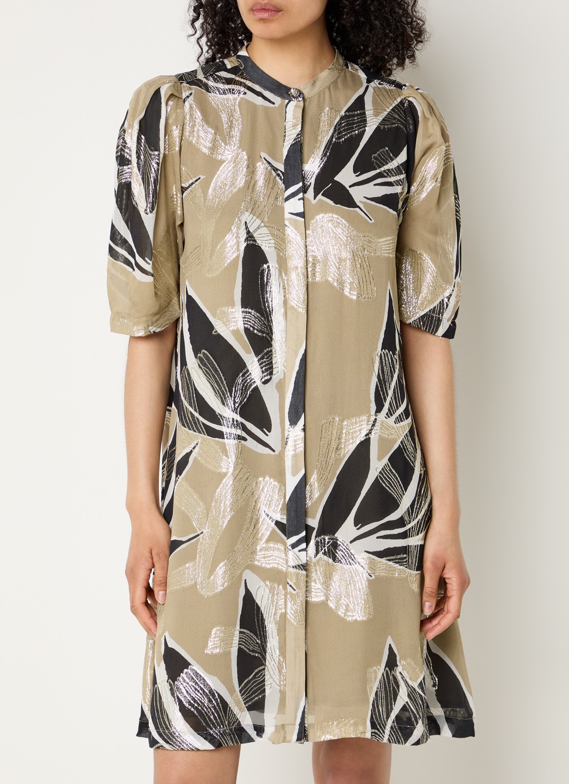 Bruuns Bazaar Diega mini blousejurk met print - detail khaki