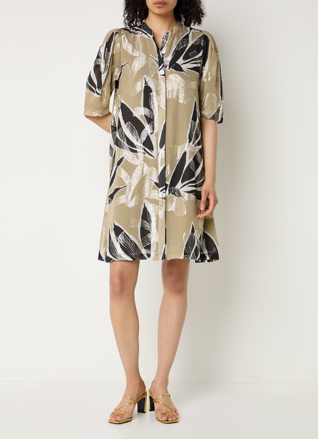 Bruuns Bazaar Diega mini blousejurk met print - voorkant 3 khaki