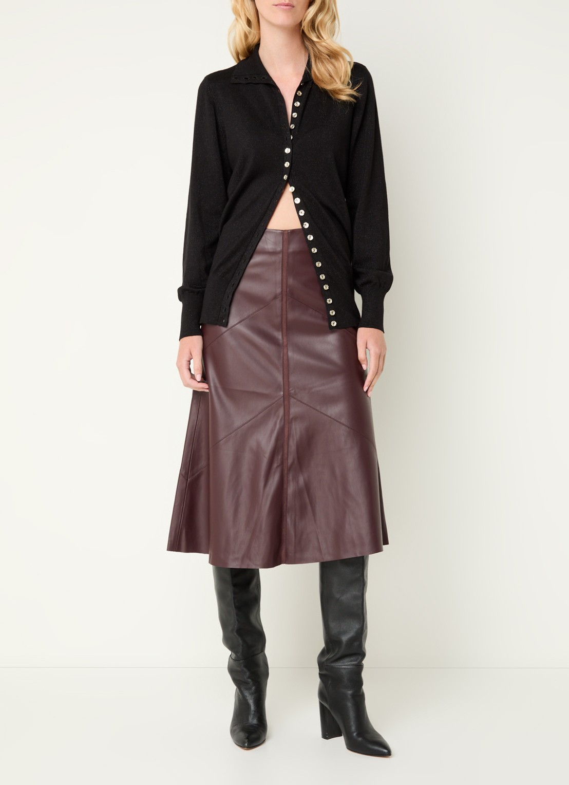 Bruuns Bazaar Eleen midi rok met blinde ritssluiting - voorkant 4 bordeauxrood