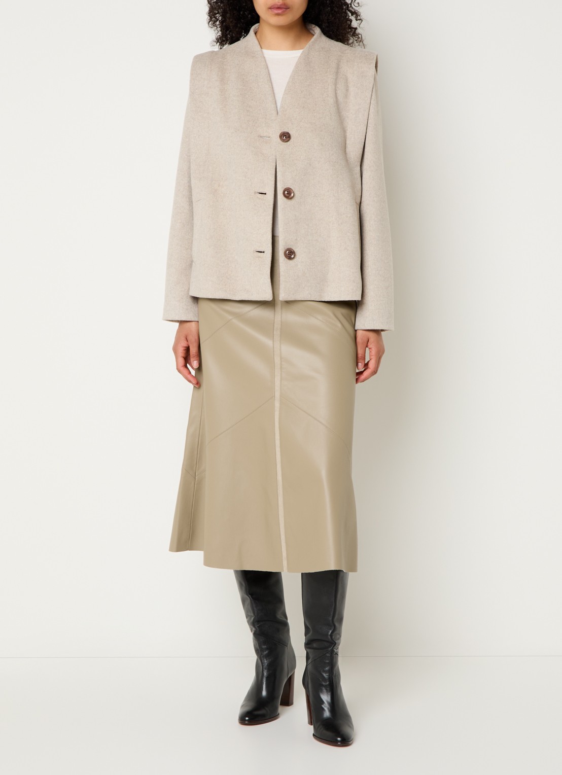 Bruuns Bazaar Eleen midi rok met blinde ritssluiting - voorkant 4 beige
