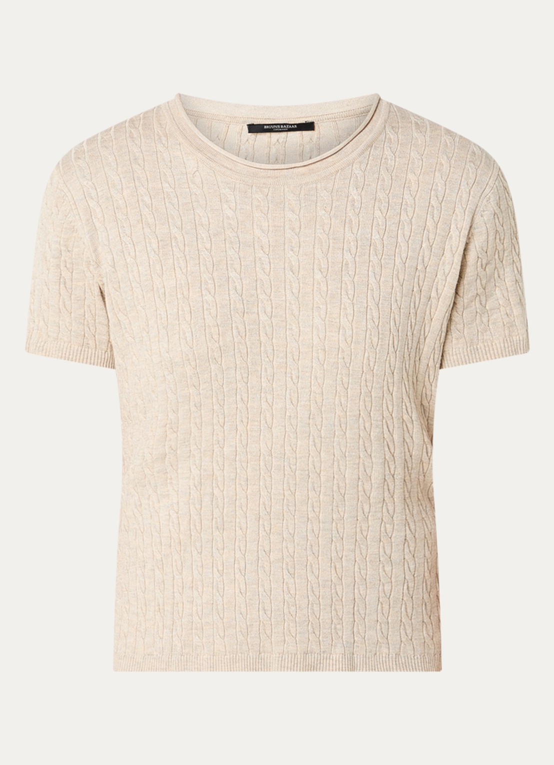 Bruuns Bazaar Glenda kabelgebreide T-shirt - voorkant 3 donkerbeige