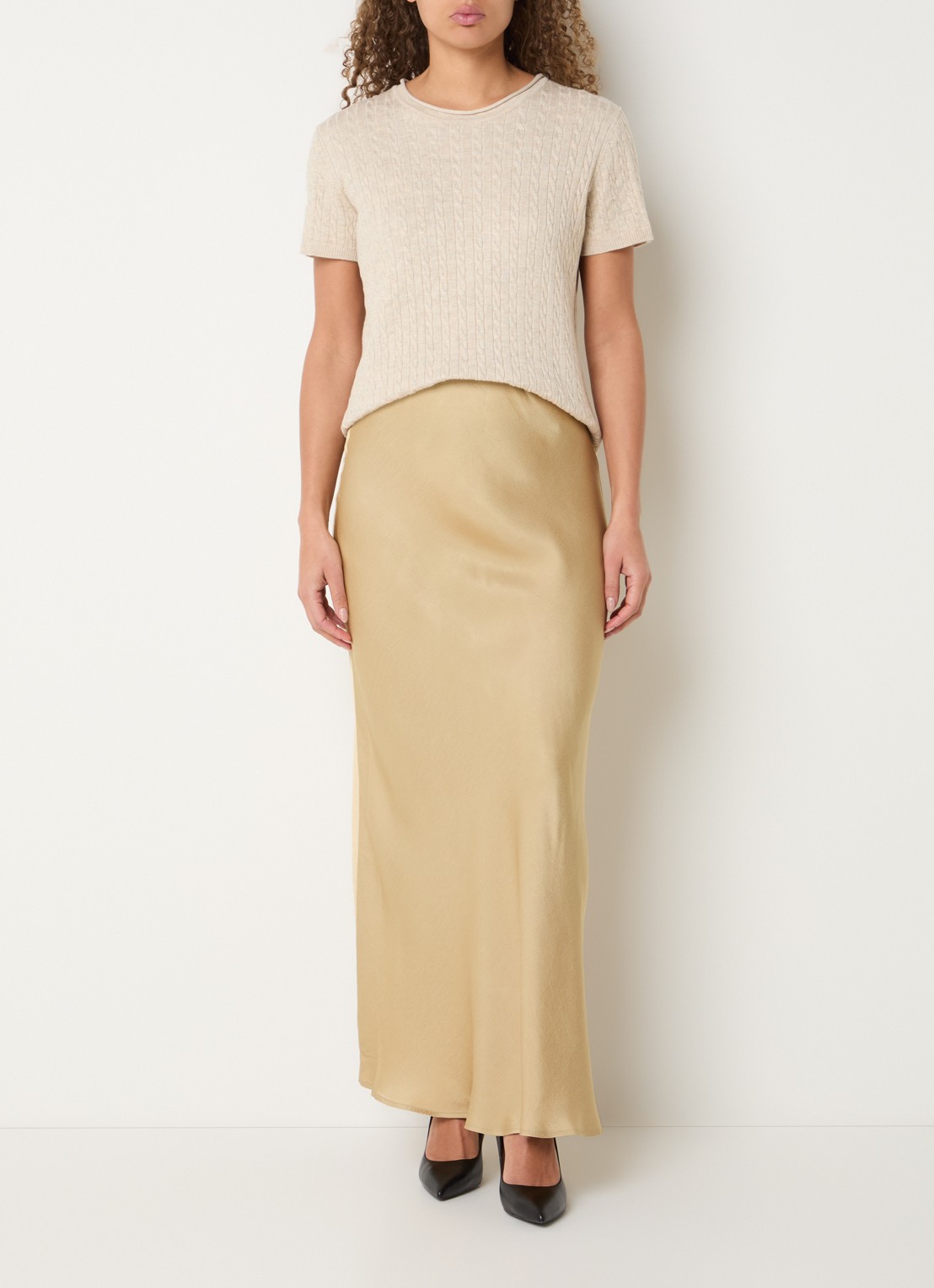Bruuns Bazaar Glenda kabelgebreide T-shirt - voorkant 4 donkerbeige
