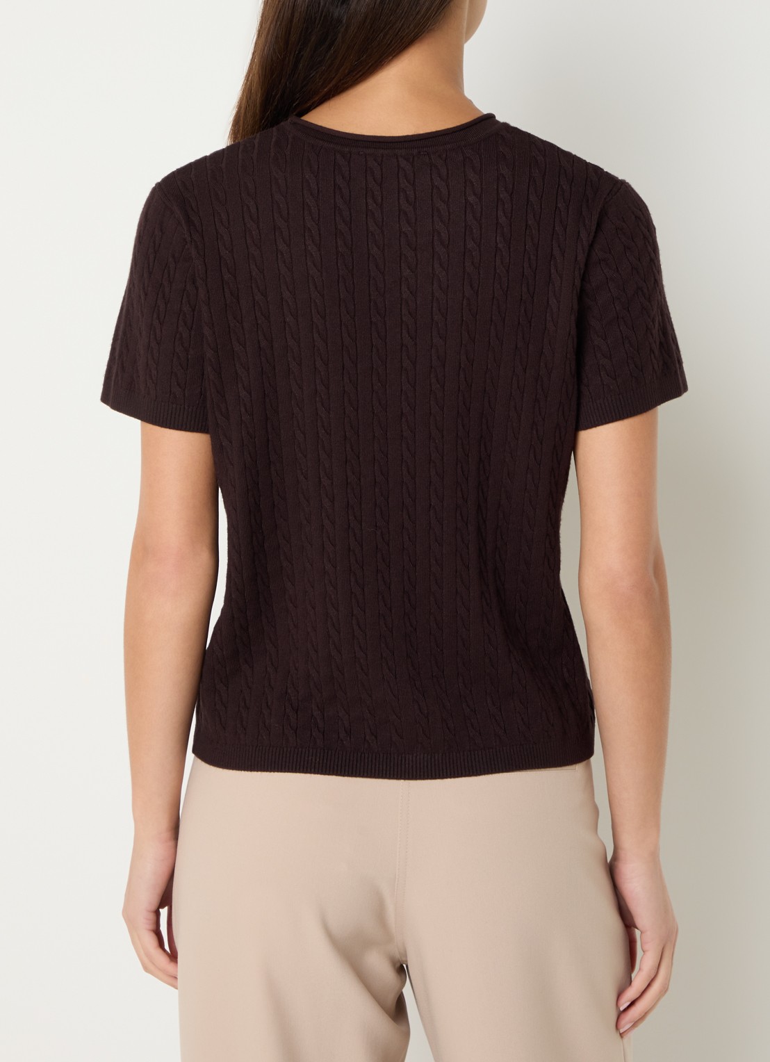 Bruuns Bazaar Glenda kabelgebreide T-shirt - achterkant chocoladebruin