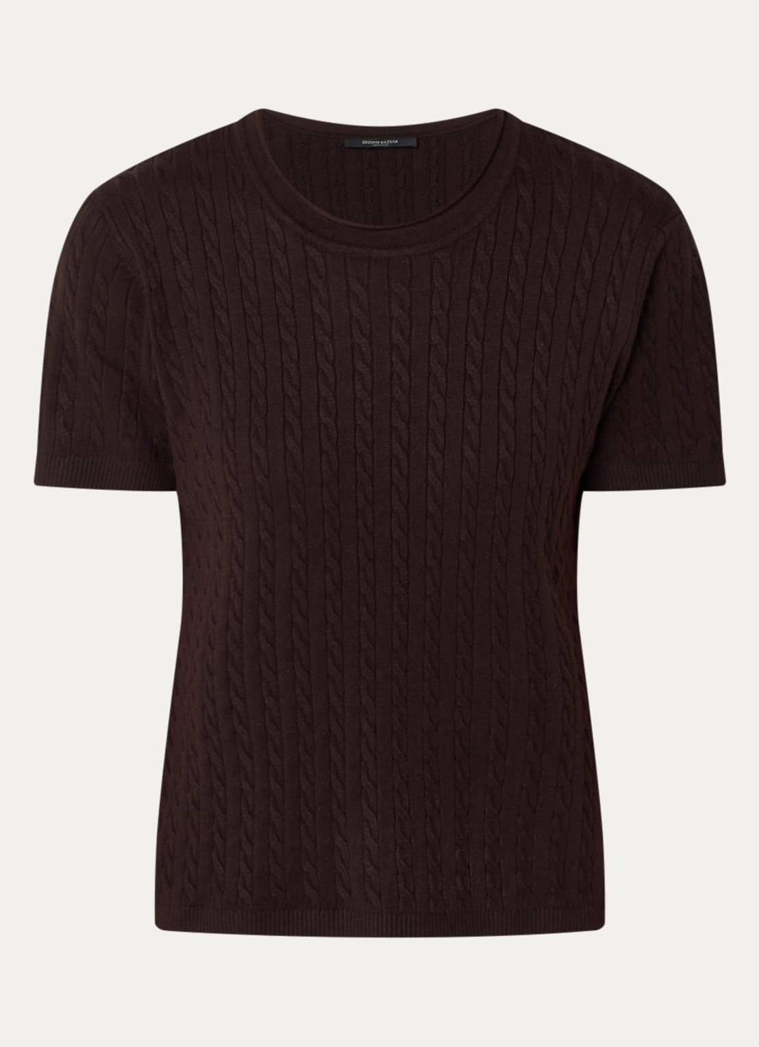 Bruuns Bazaar Glenda kabelgebreide T-shirt - voorkant 3 chocoladebruin