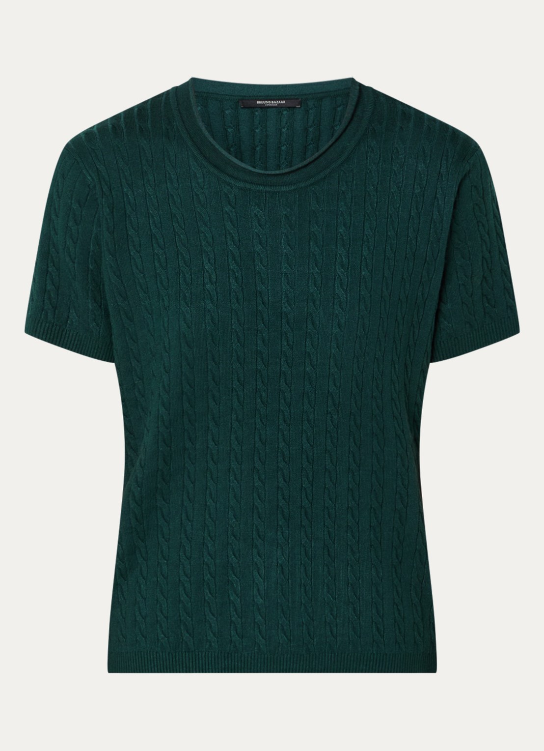 Bruuns Bazaar Glenda kabelgebreide T-shirt - voorkant 3 donkergroen