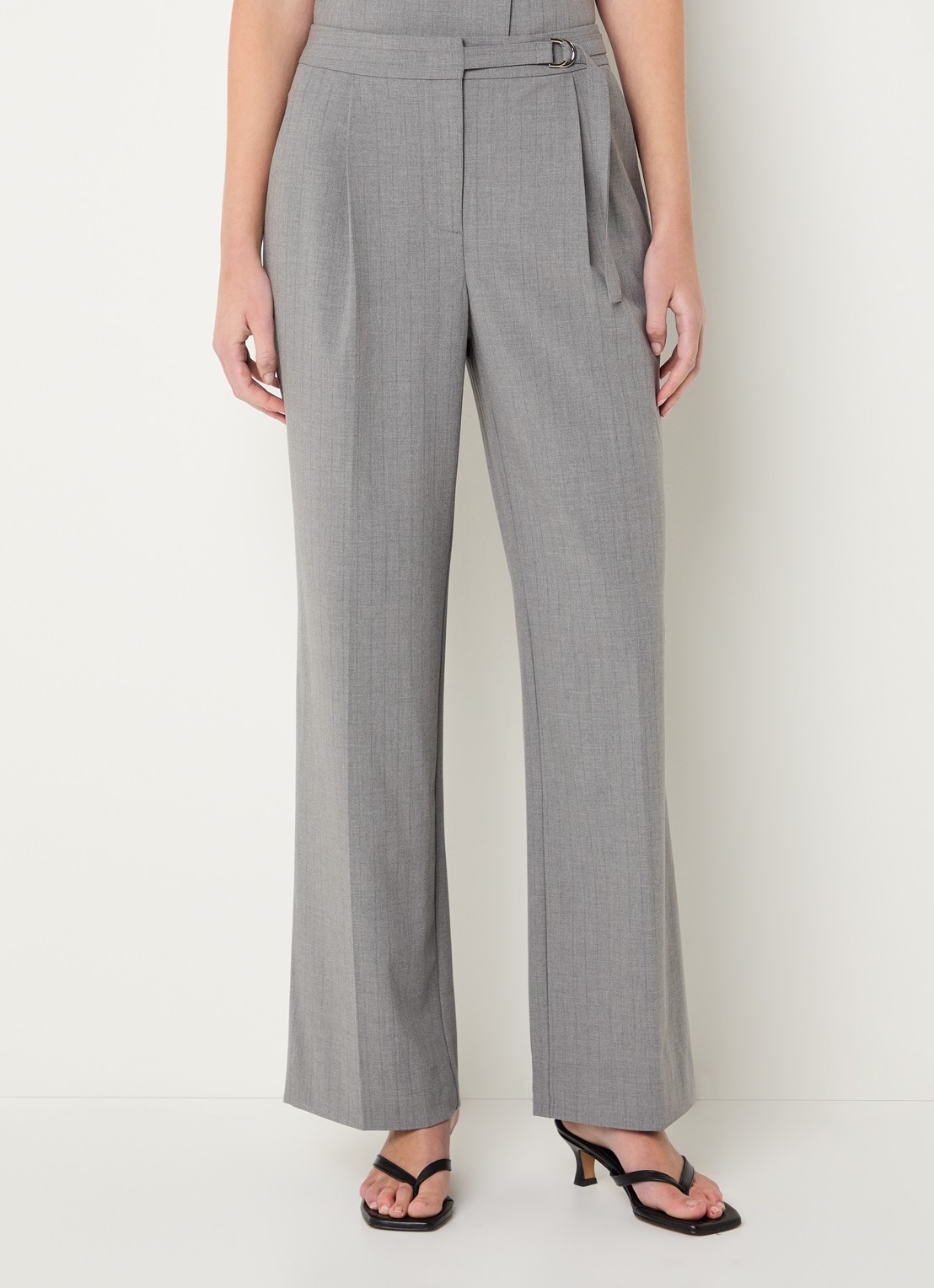 Bruuns Bazaar High waist straight fit pantalon met krijtstreep - detail 4 grijs
