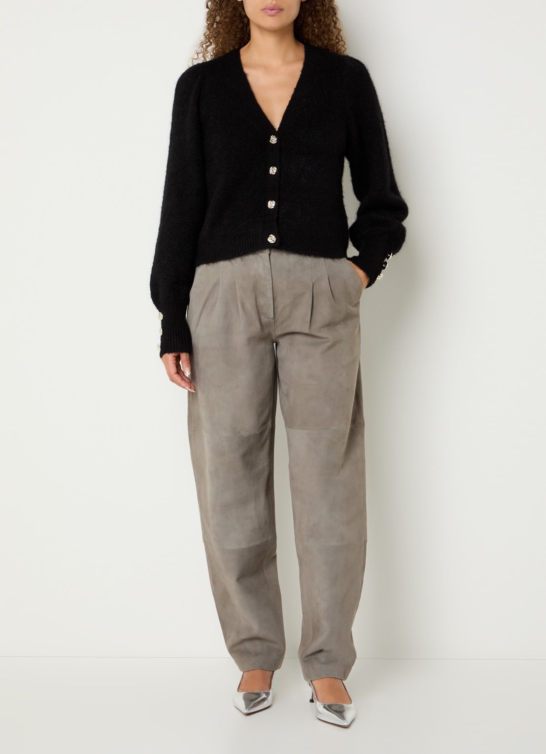 Bruuns Bazaar High waist wide fit broek met steekzakken - voorkant 4 taupe