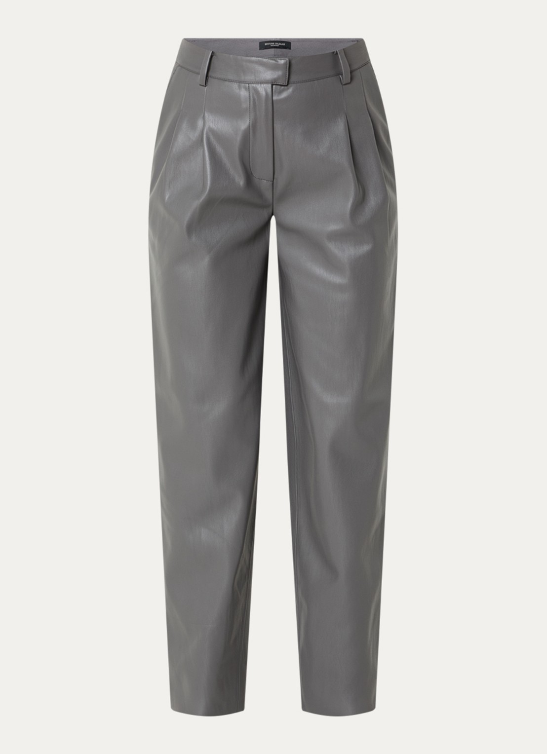 Bruuns Bazaar High waist wide fit broek van imitatieleer - voorkant middengrijs