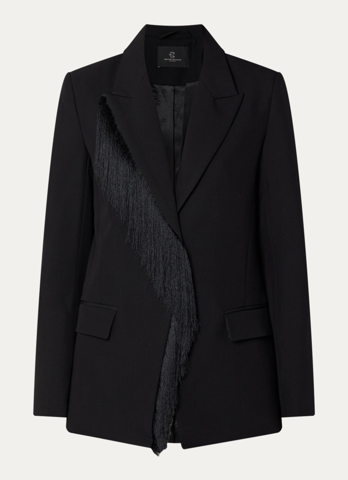 Bruuns Bazaar HyphaBBFridaia blazer met franjes en schoudervulling - voorkant 2 zwart