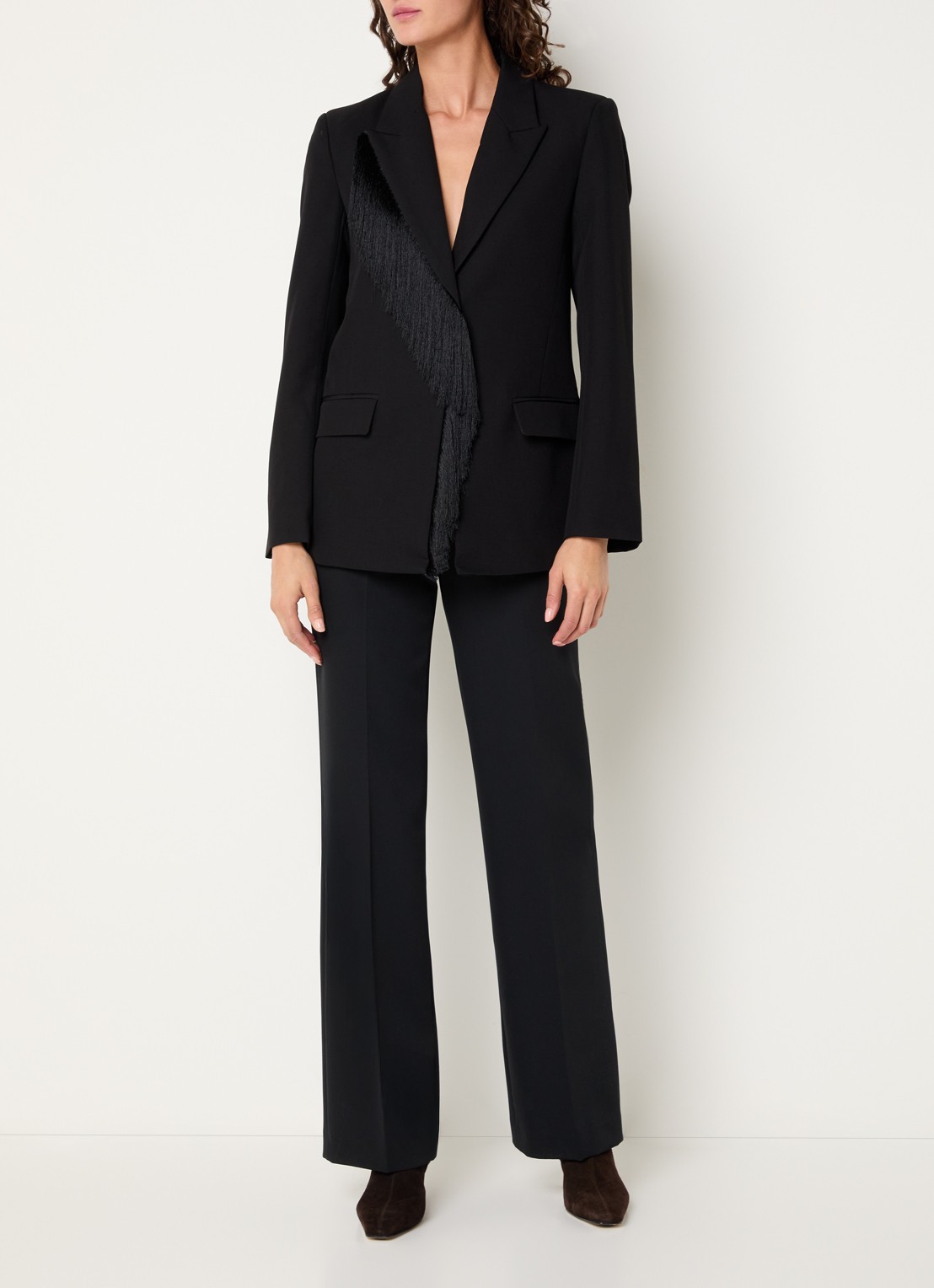 Bruuns Bazaar HyphaBBFridaia blazer met franjes en schoudervulling - voorkant 3 zwart