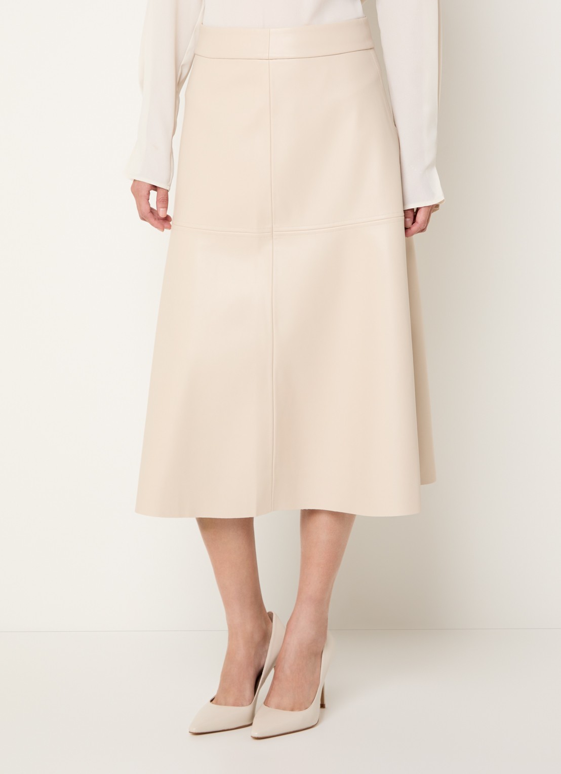 Bruuns Bazaar Imma midi rok van imitatieleer - detail beige