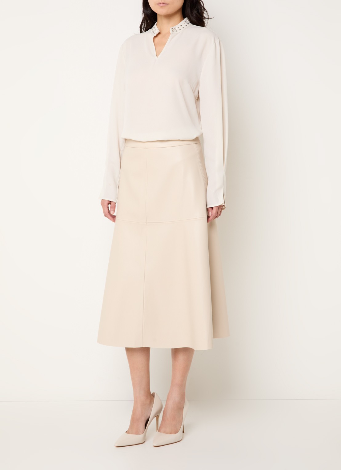 Bruuns Bazaar Imma midi rok van imitatieleer - voorkant 4 beige