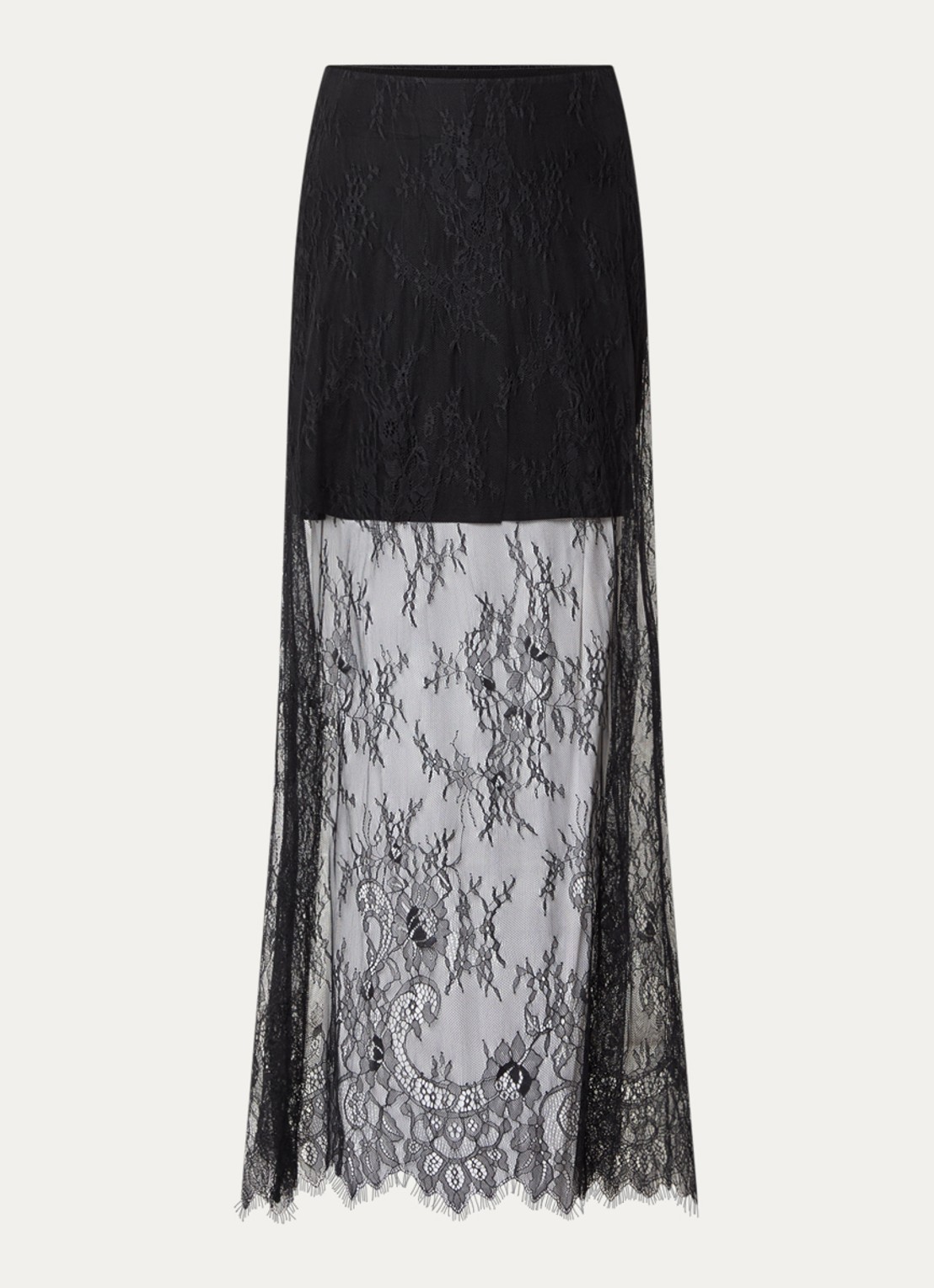 Bruuns Bazaar LaccoBBIna semi-transparante maxi rok van kant - voorkant 2 zwart