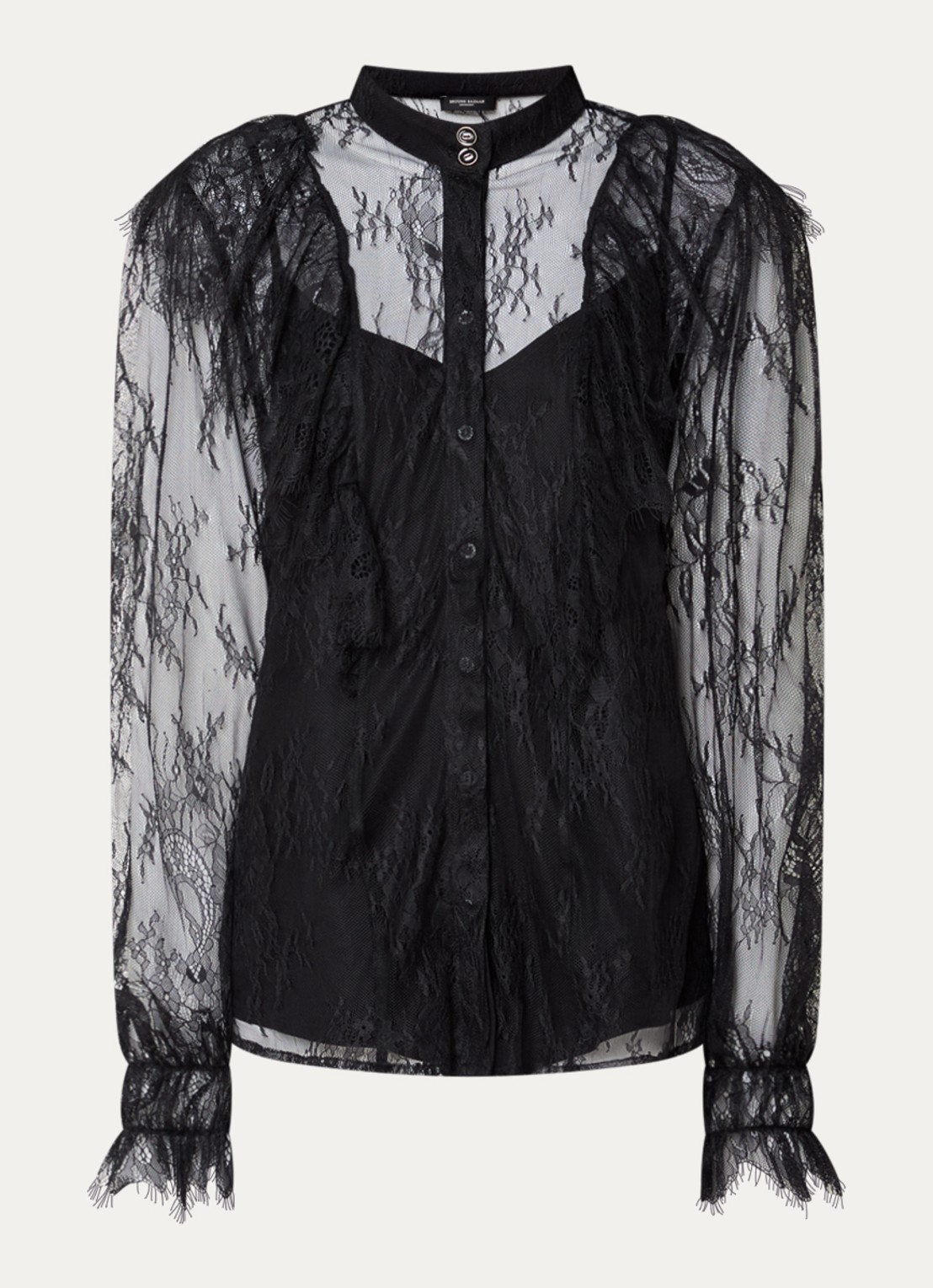 Bruuns Bazaar LaccoBBYonas semi-transparante blouse van kant met volant - voorkant 3 zwart