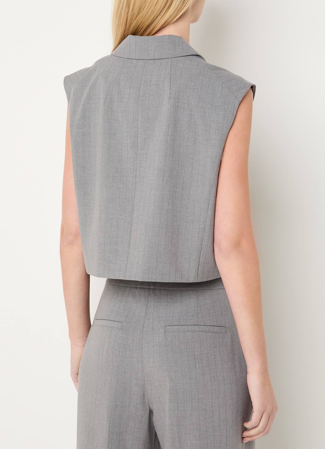 Bruuns Bazaar Linis cropped gilet met krijtstreep - achterkant 4 grijs
