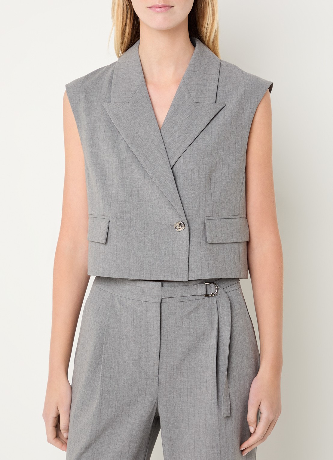 Bruuns Bazaar Linis cropped gilet met krijtstreep - detail 3 grijs