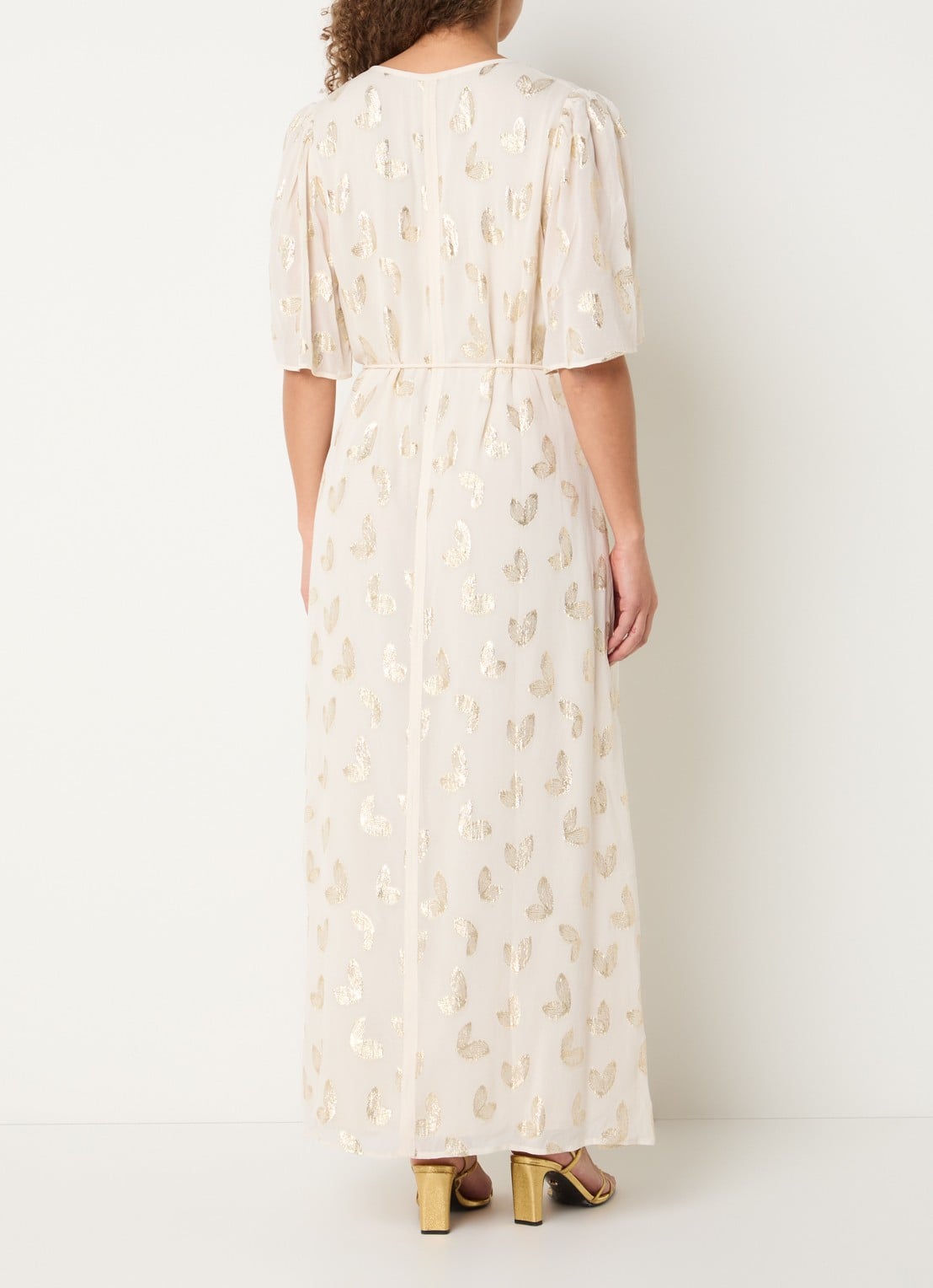 Bruuns Bazaar Majlyasa maxi tuniekjurk met print en lurex - achterkant creme