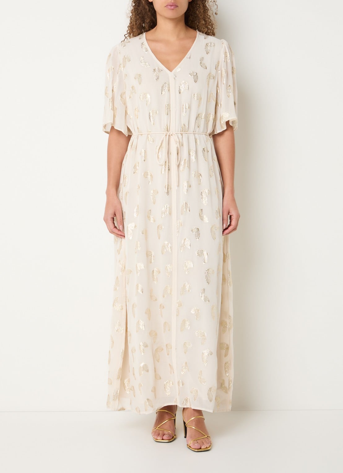Bruuns Bazaar Majlyasa maxi tuniekjurk met print en lurex - detail 4 creme