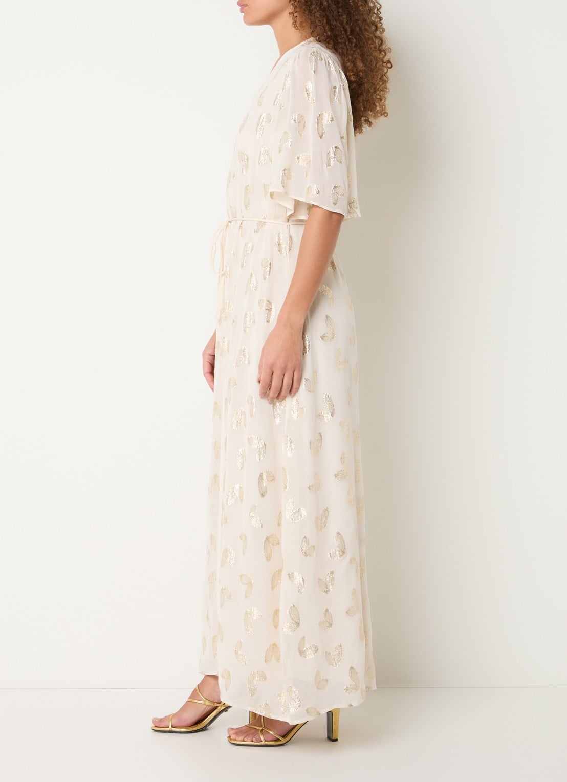 Bruuns Bazaar Majlyasa maxi tuniekjurk met print en lurex - voorkant 3 creme