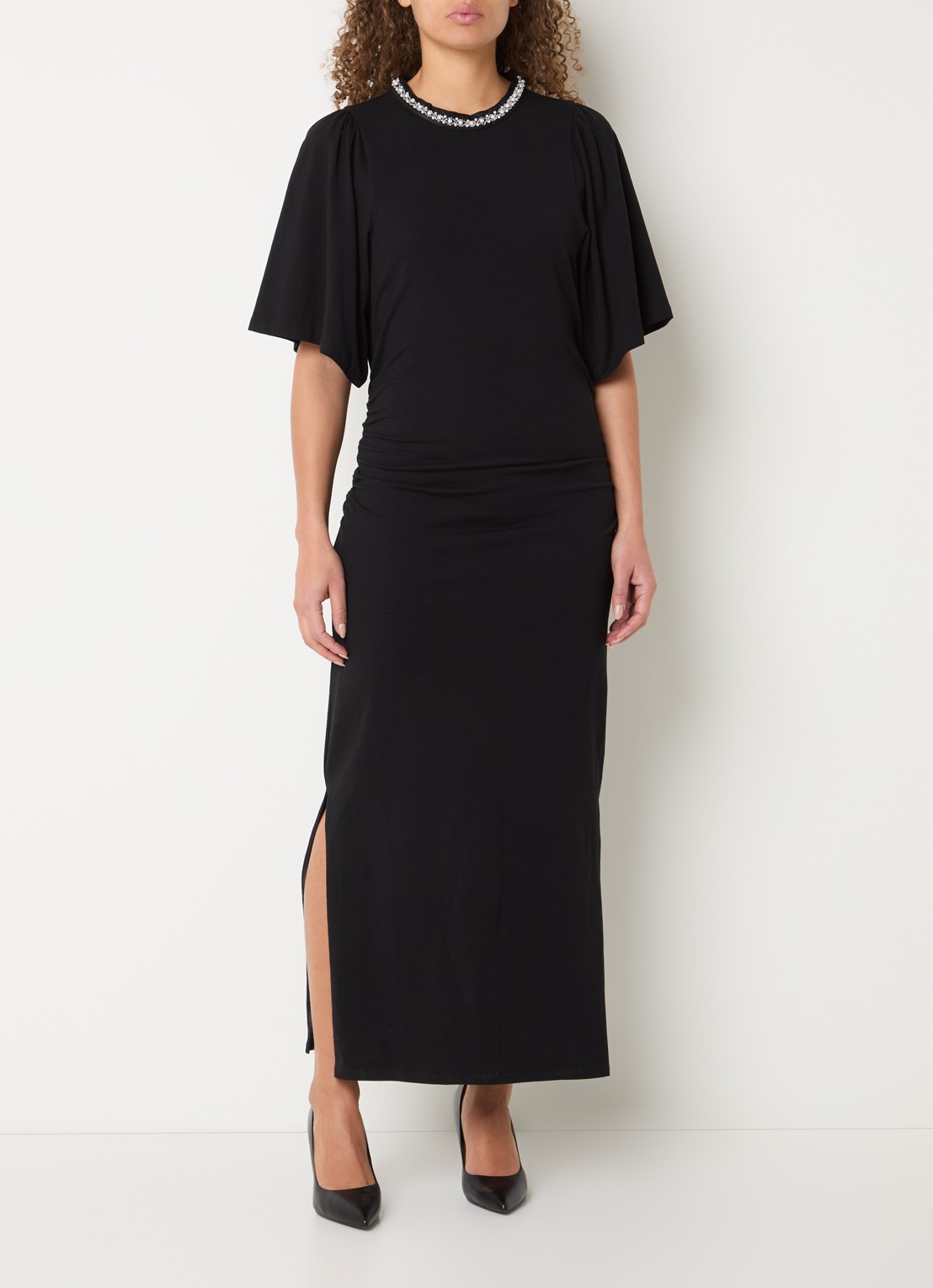 Bruuns Bazaar Nathala maxi jurk met split  - detail 3 zwart