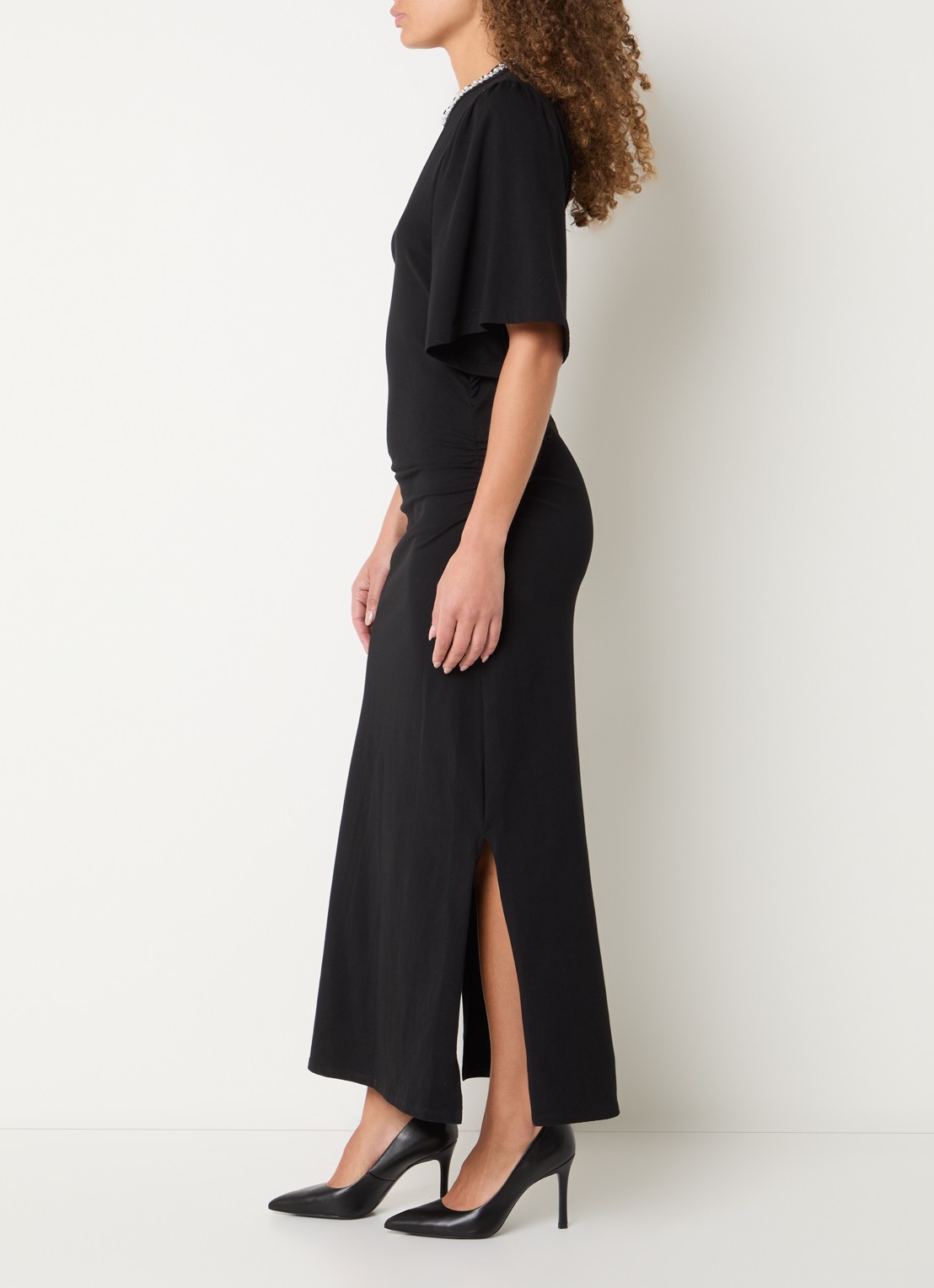 Bruuns Bazaar Nathala maxi jurk met split  - voorkant 2 zwart
