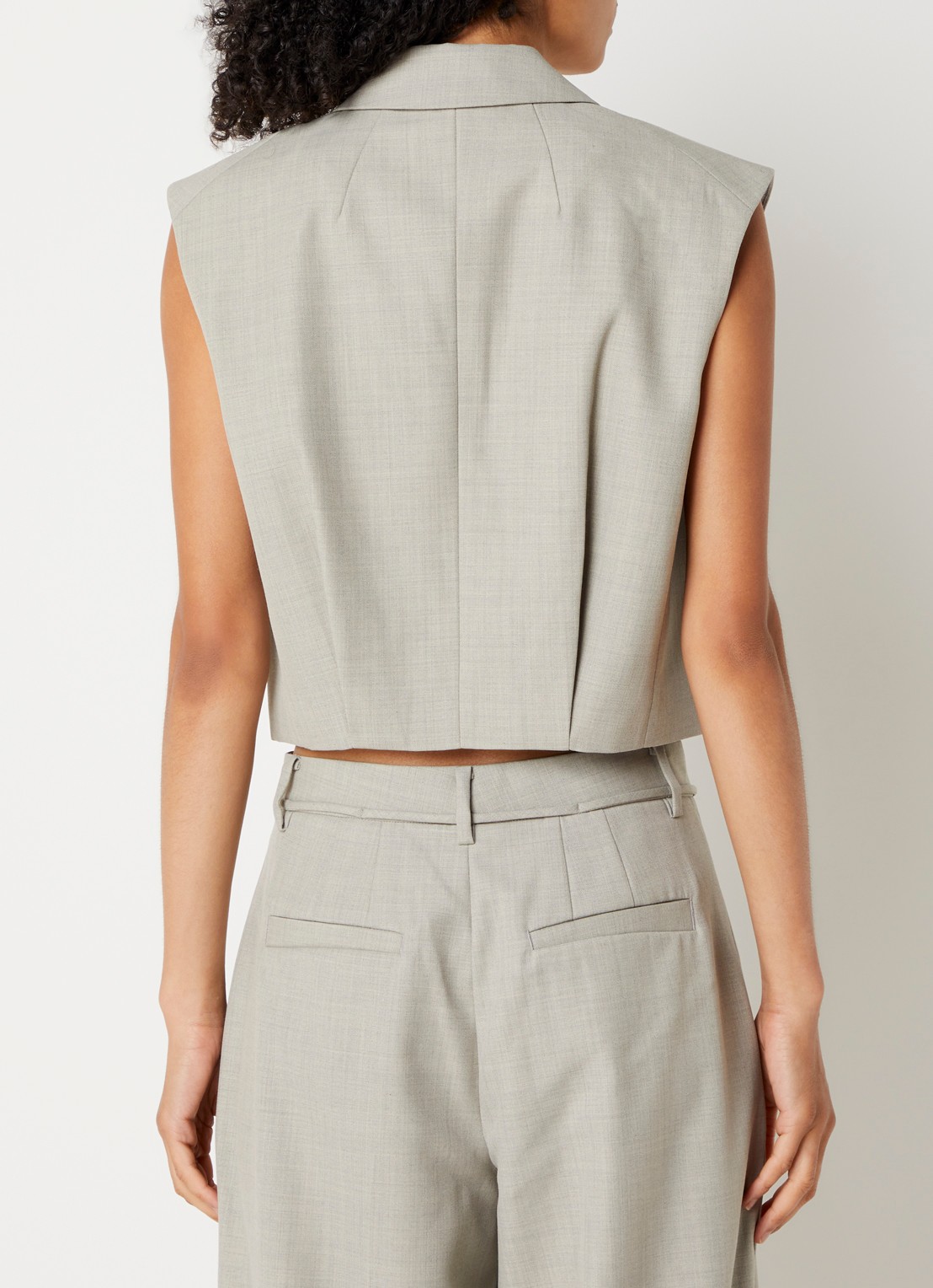 Bruuns Bazaar Phiala gilet in wolblend met V-hals - achterkant 3 lichtgrijs